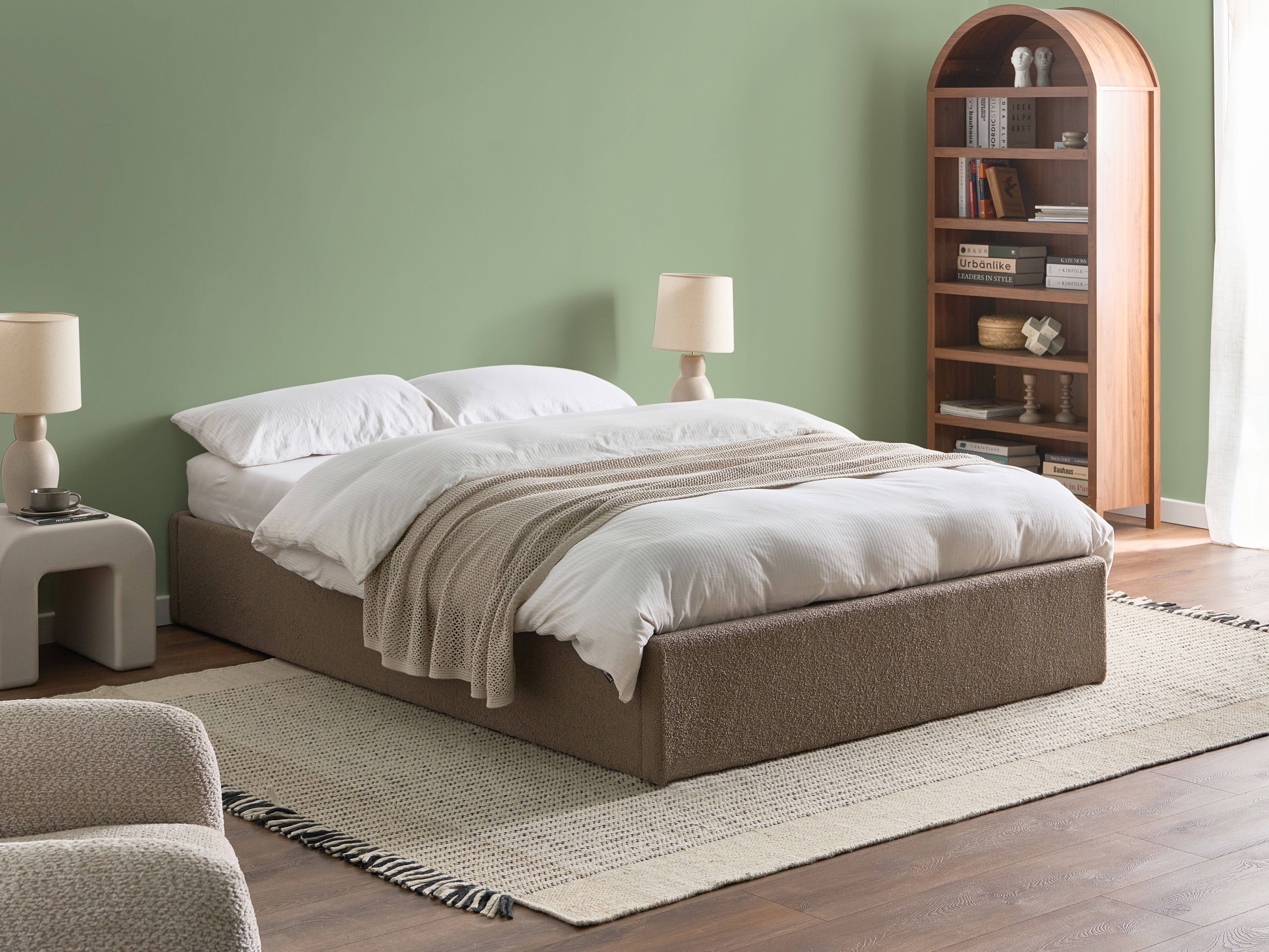 Ottoman Bed without Headboard Boucle DINAN 140 x 200 cm (EU Double) Taupe