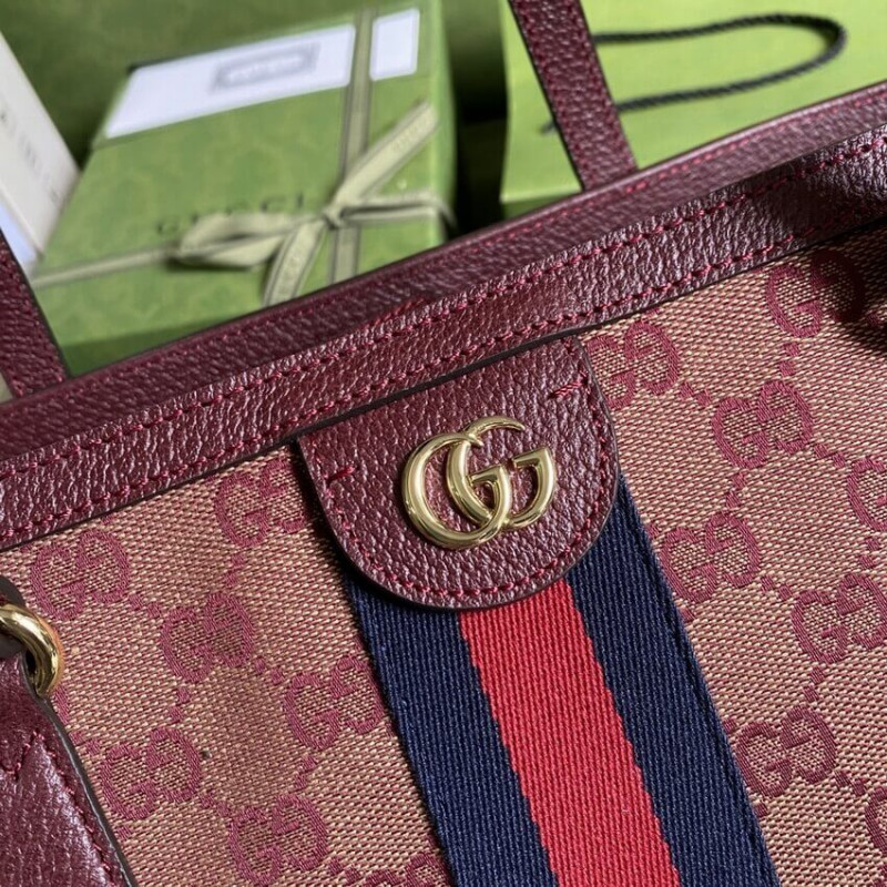 Replica Gucci Ophidia Medium Tote With Web In Burgundy Gg Canvas 6316851:1High-quality replica