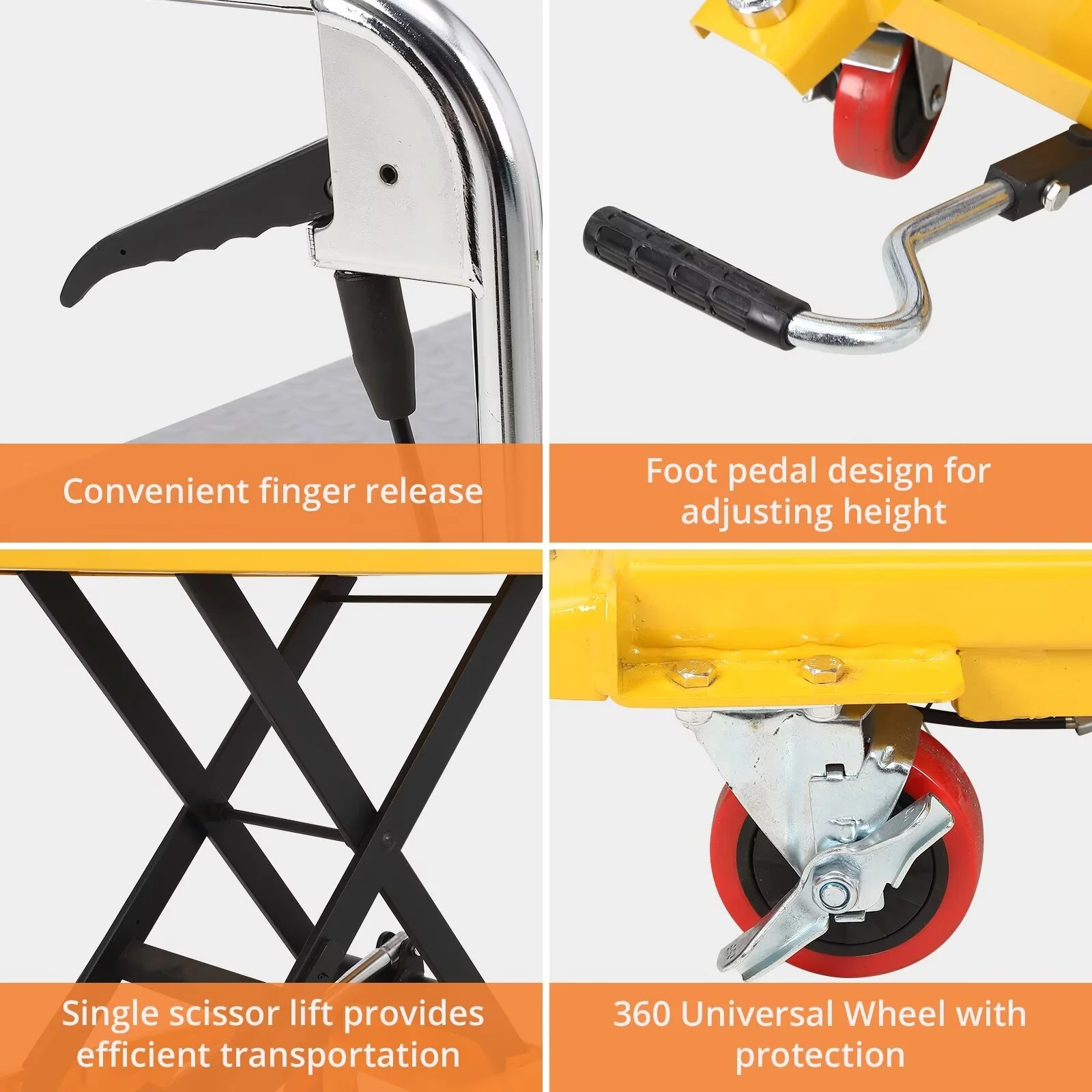 Hydraulic Lift Table Cart, 500lbs Capacity 59" Lifting Height, Single Scissor Lift Table Cart with 4 Wheels and Non-Slip Pad, Manual Elevating Cart for Material Handling Transportation - Image 6