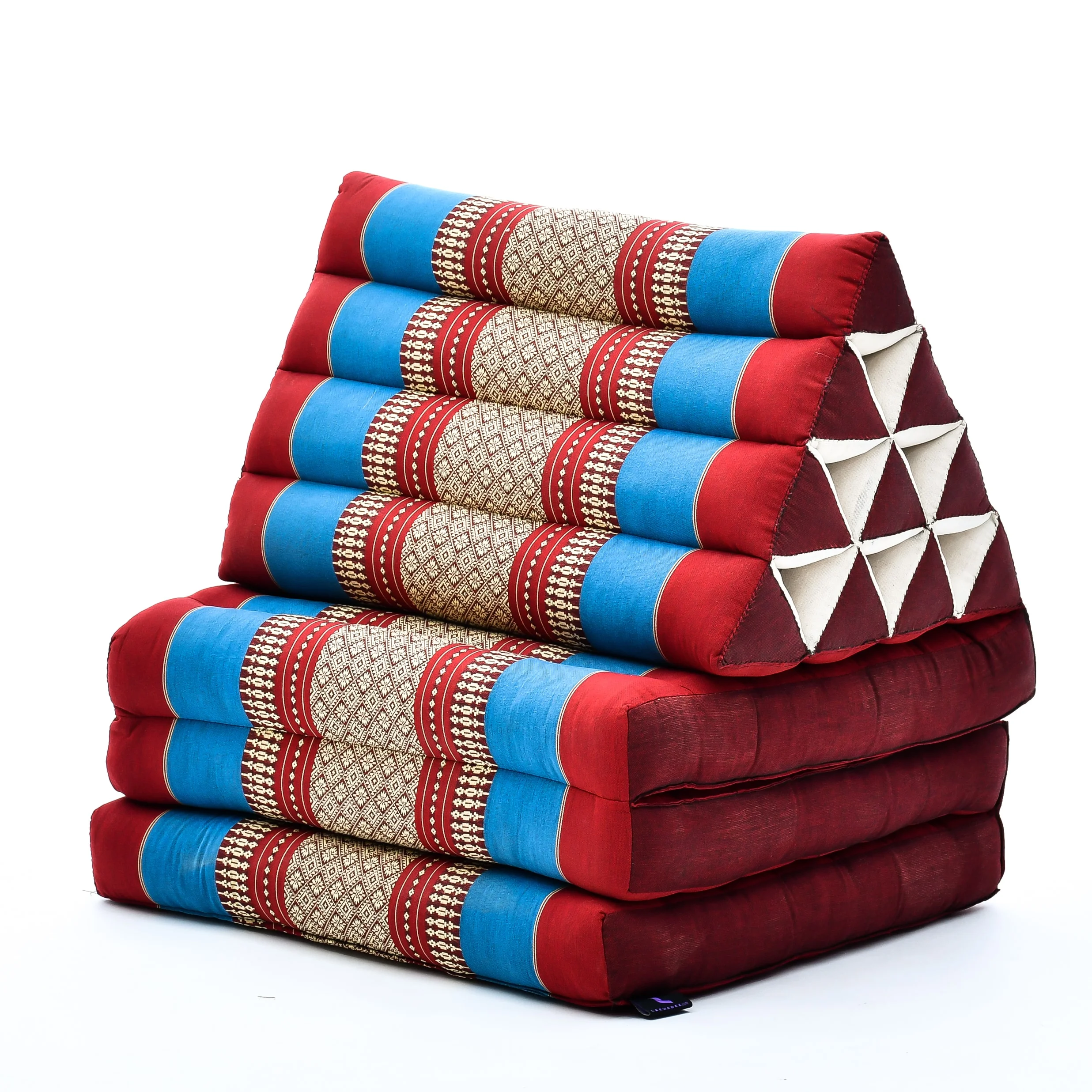Leewadee - Comfortable Japanese Floor Mattress - Thai Floor Bed With Triangle Cushion - Futon Mattress - Thai Massage Mat, Blue Red, Kapok Filling - Image 2