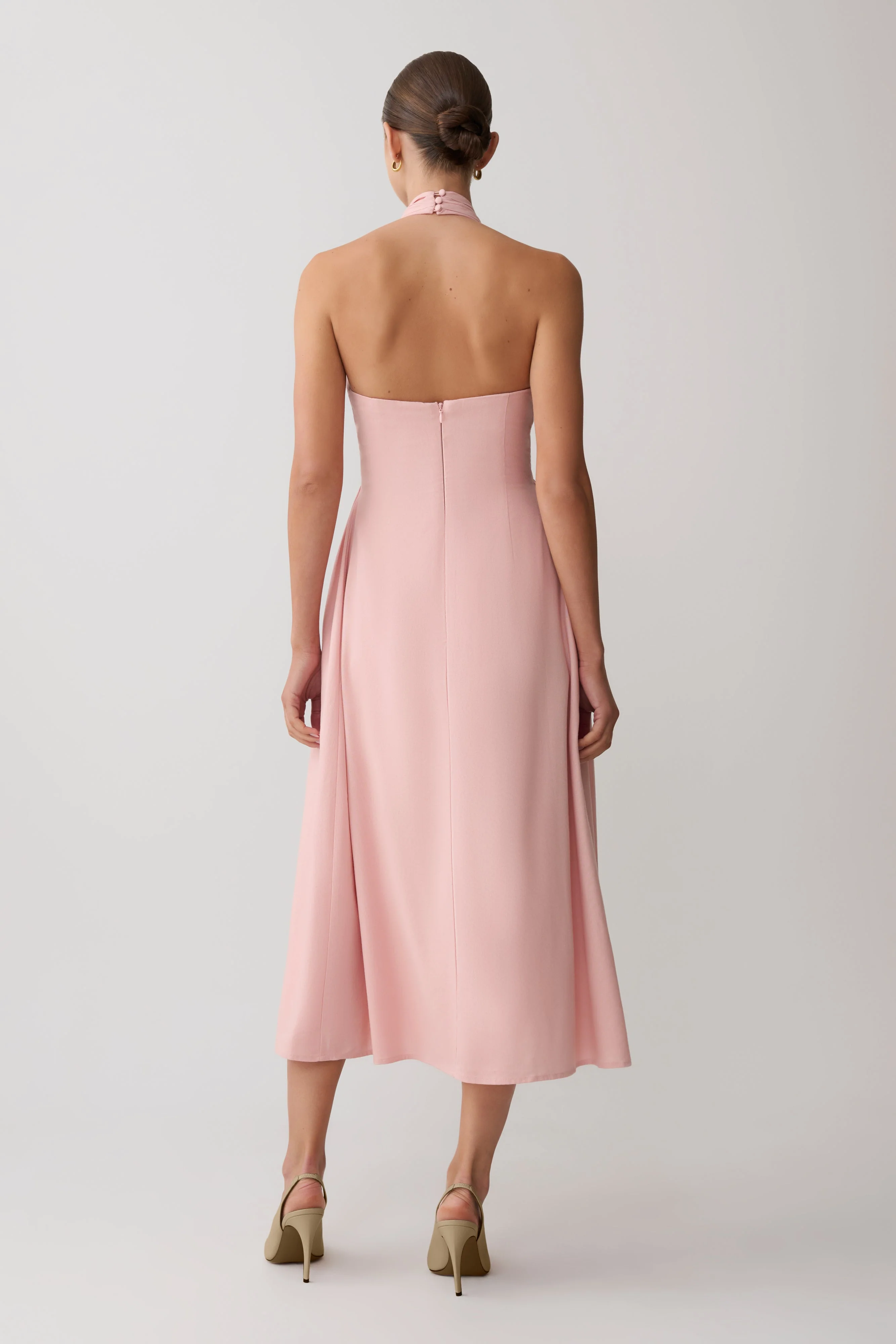 Rosie Linen Halter Midi Dress - Pink