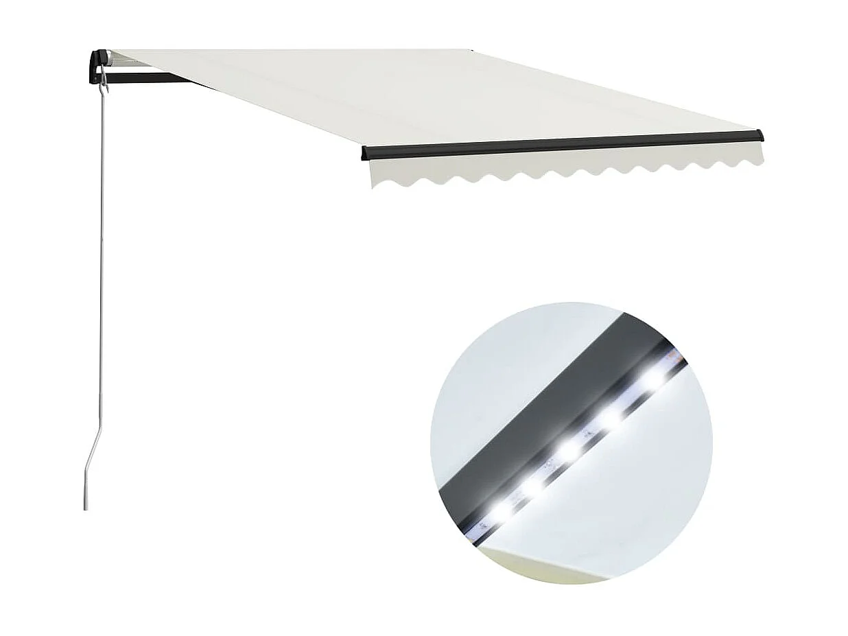 Auvent manuel rétractable avec LED 300x250 cm Crème WVGQ4045
