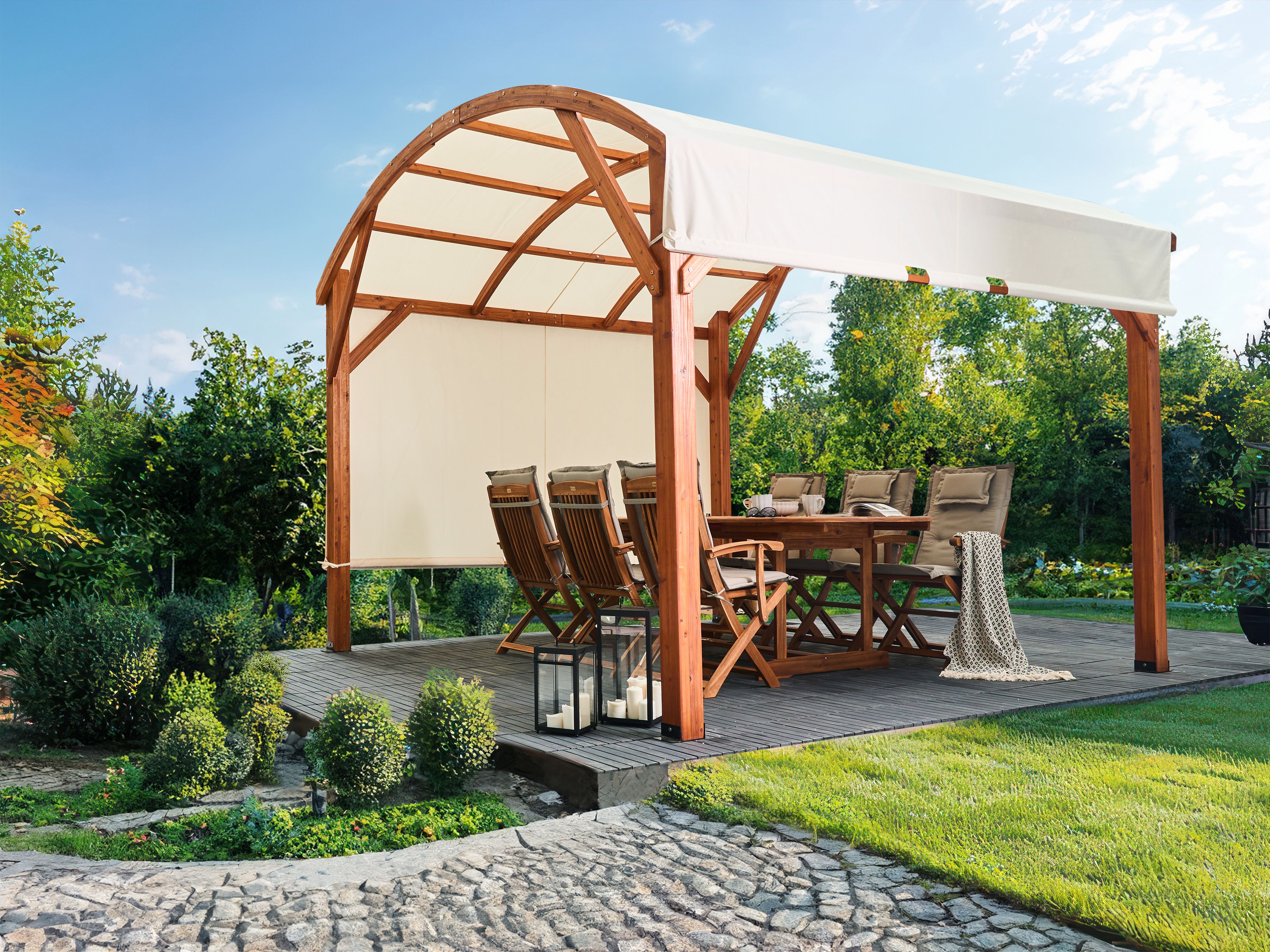 Gazebo SCOPELLO Fir Wood 303 cm 300 cm Brown/ Beige