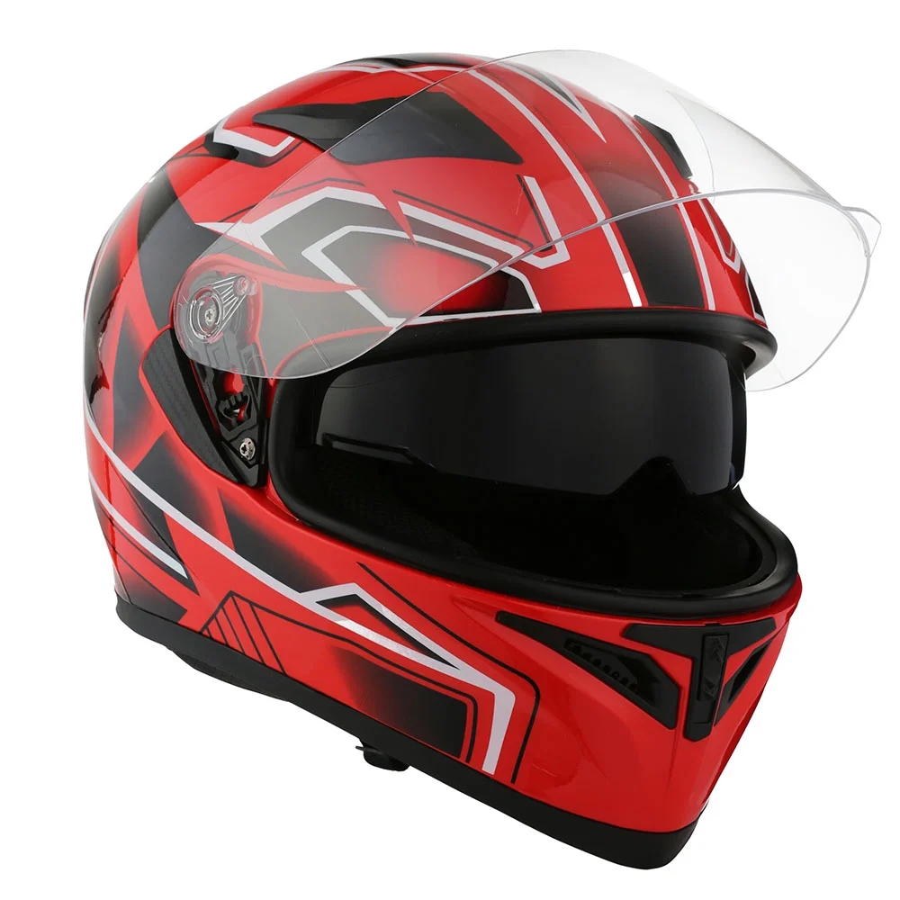 1Storm Motorcycle Modular Full Face Flip up Dual Visor Helmet + Spoiler + Motorcycle Bluetooth Headset: HJK316 Mechanic Red - Image 6