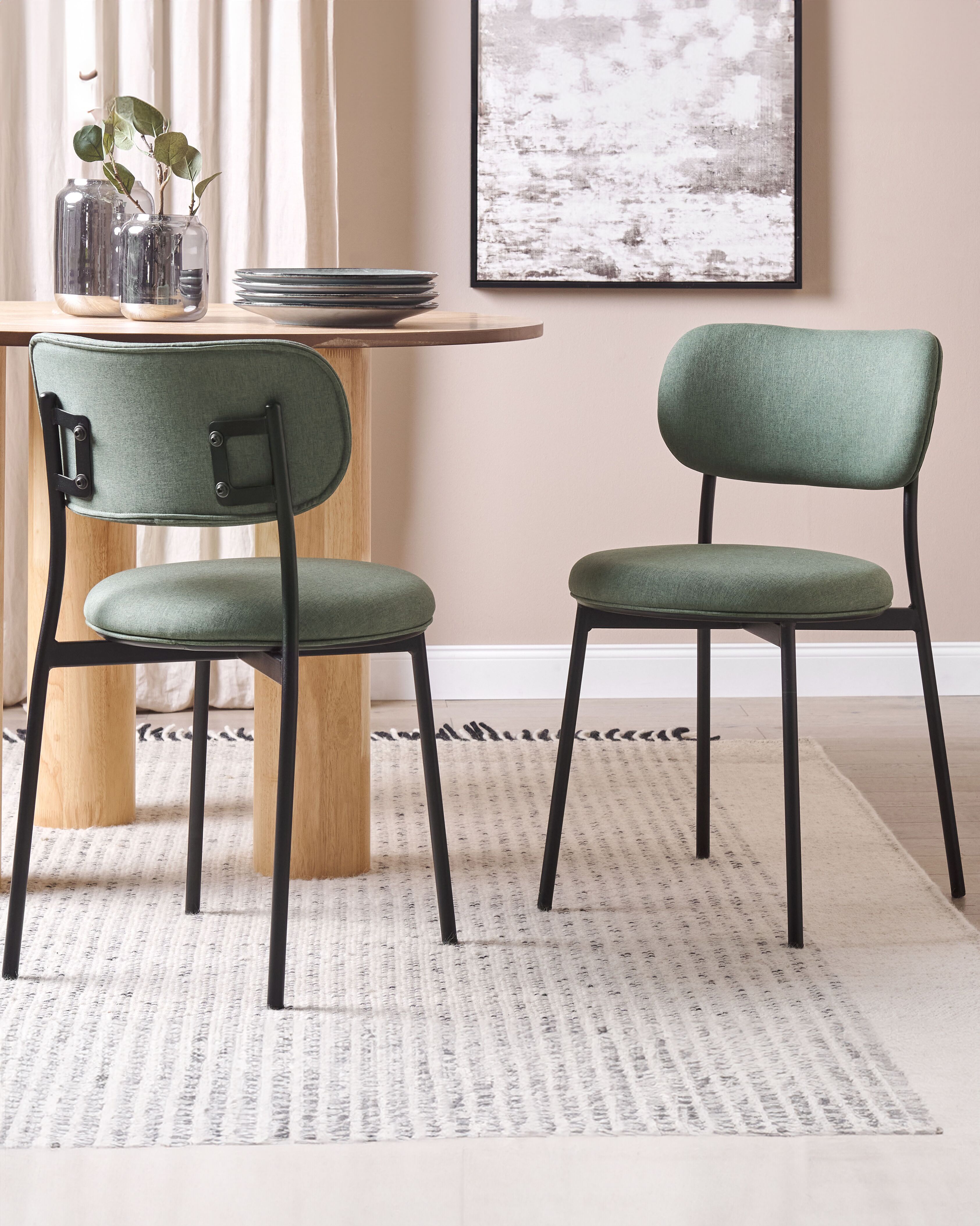 Set of 2 Dining Chairs CASEY Fabric Dark Green