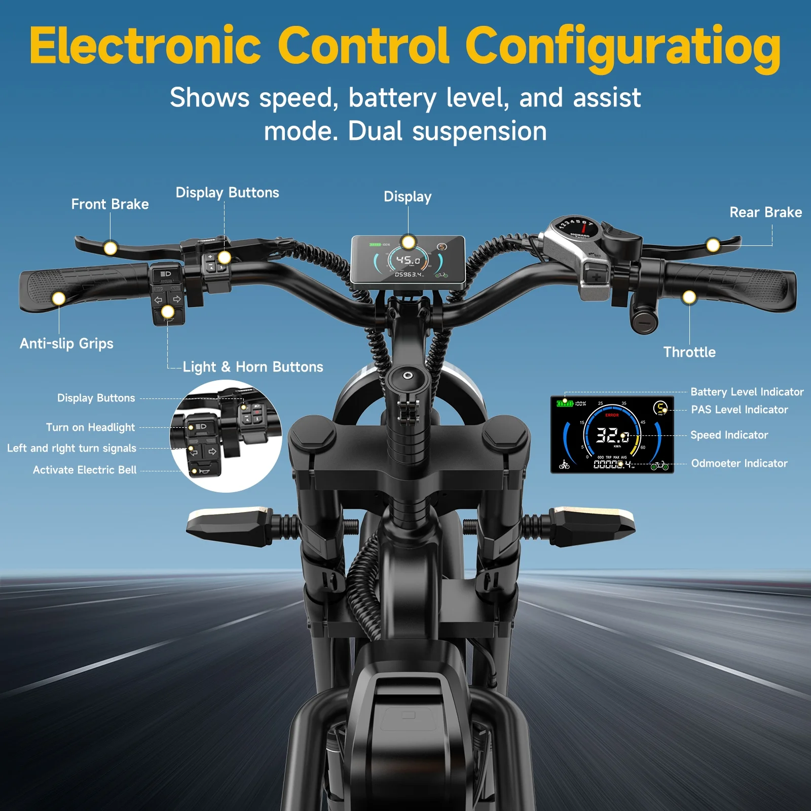 1500W Peak Electric Bike for Adults, 20" Fat Tire E-Bike, 48V 15Ah Battery, 7-Speed E-Mountain Bike with Storage Rack, UL2849 - Image 16
