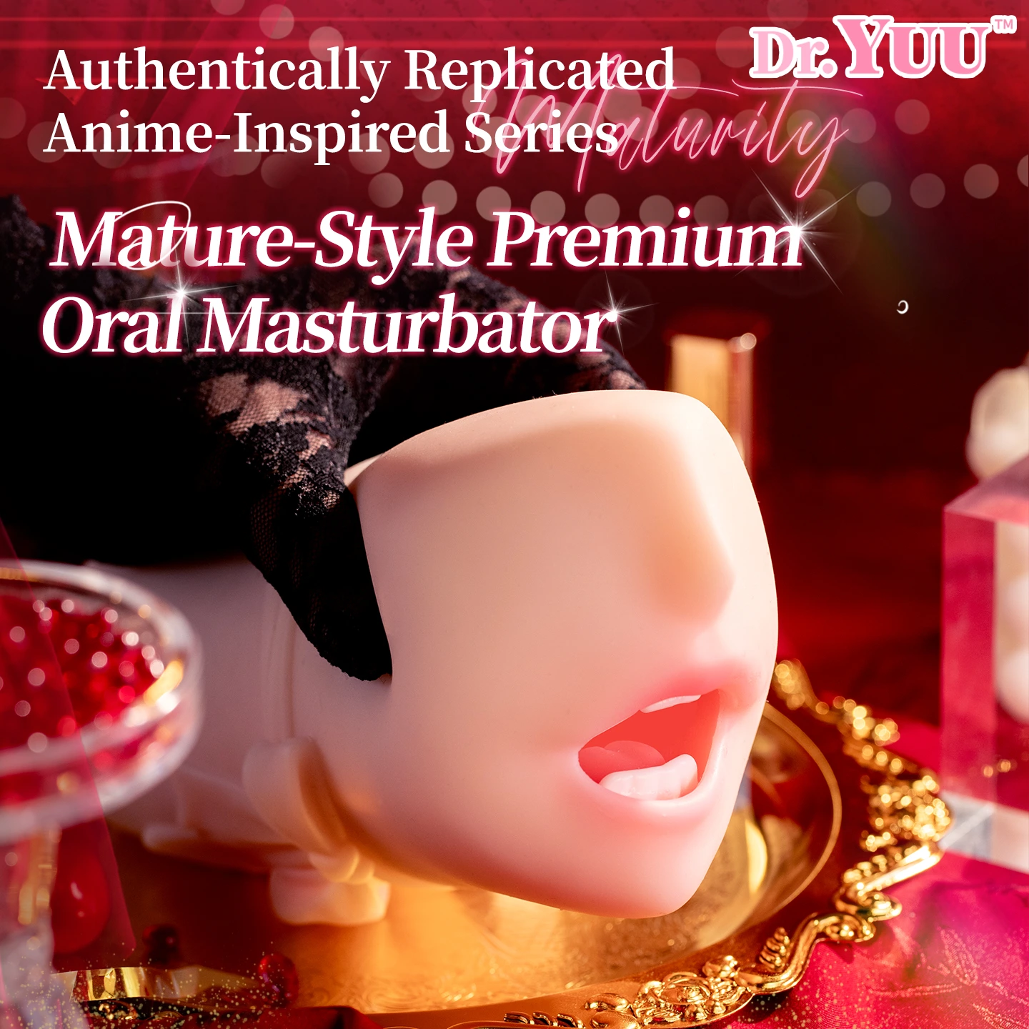 Lifelike entrance and internal deep throat tunnel of the Dr.YUU male oral sex toy.