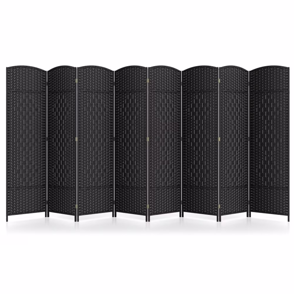 Spaco 8-Panel 8 Feet Tall Room Divider, Folding Room Divider with Hand-Woven Texture, Privacy Screen with Solid Wood Frame for Indoor, Brown - Image 3