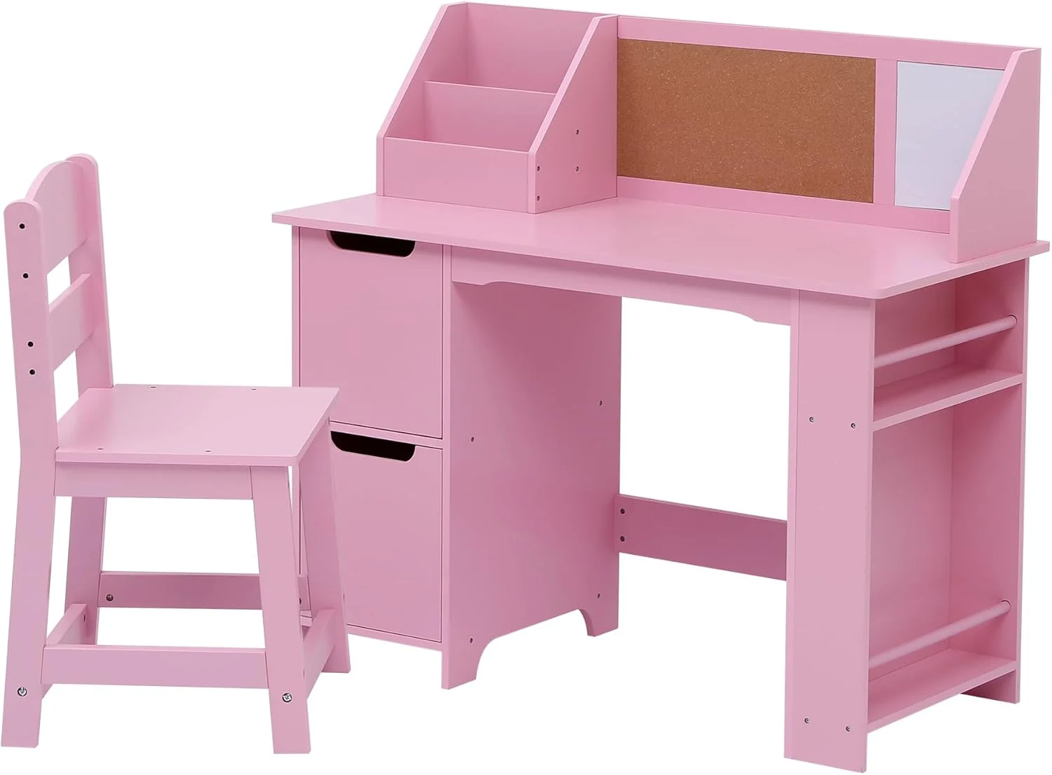 Garvee Kids Study Desk and Chair Set, Wooden School Learning Table with Storage, Kigs Writing Desk with Hutch and Bulletin Board, Children Computer Desk with Chair, Small Toddler Desk for Home, Pink