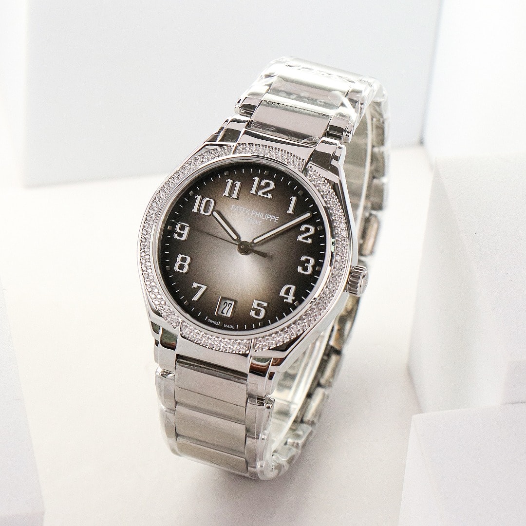 Fake Diamond Watch Replica Patek Philippe Twenty~4 Ladies Stainless Steel Grey Sunburst Dial 7300/1200A-010(1:1 replica) - Top club