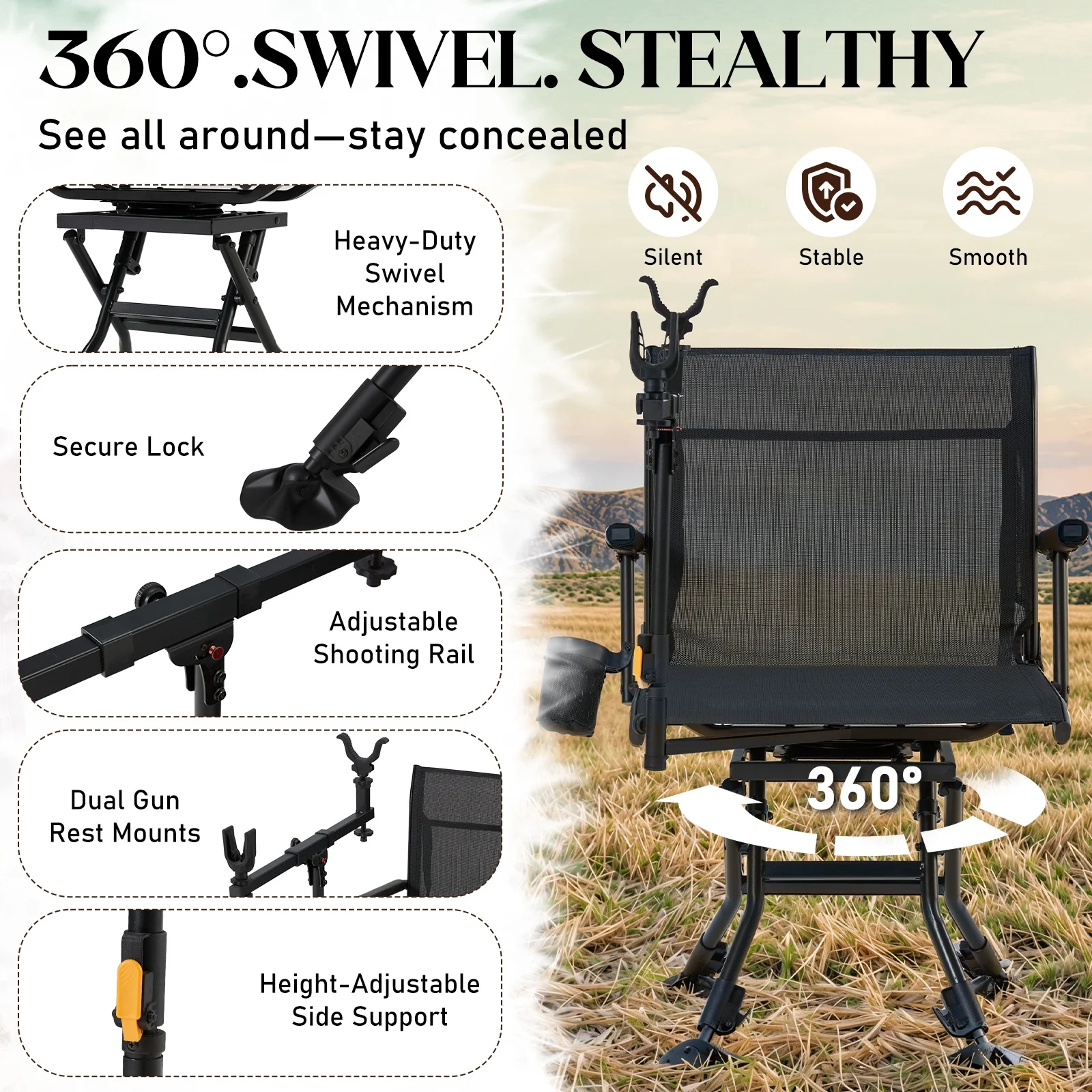 Danrelax 360�� Silent Camo Hunting Blind Chair, Armrests, Side Pouch, Telescopic Legs - Image 42