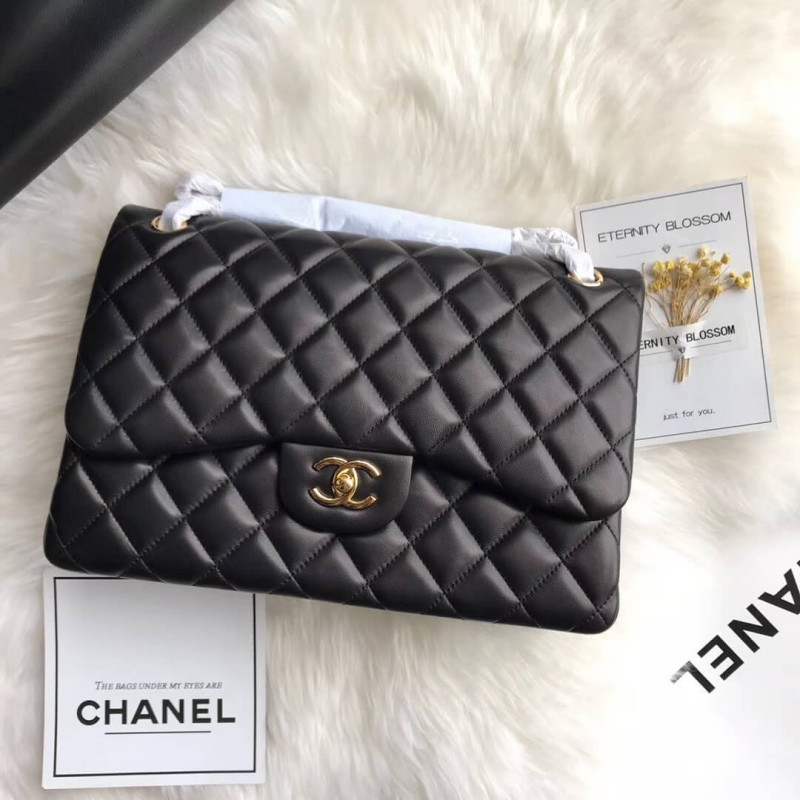 Replica Chanel Lambskin 30Cm Classic Flap Bag A1113 Black1:1High-quality replica