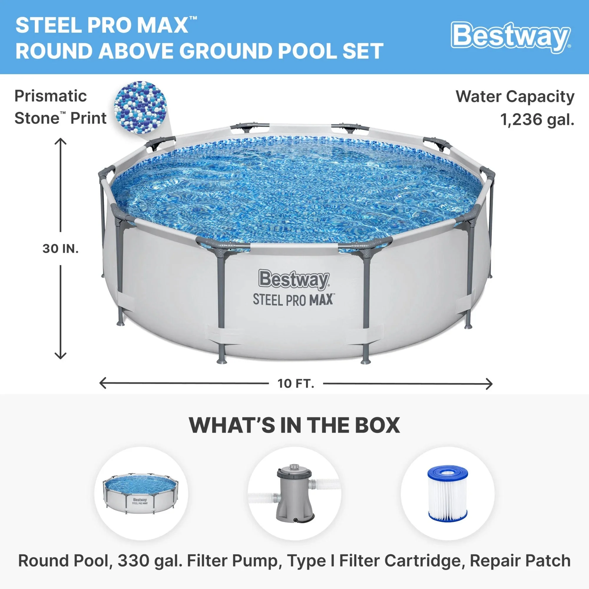 Bestway Steel Frame Above Ground Swimming Pool Set 10' x 30in - 2 Pack - Image 2 Bestway Steel Frame Above Ground Swimming Pool Set 10' x 30in - 2 Pack - Image 2