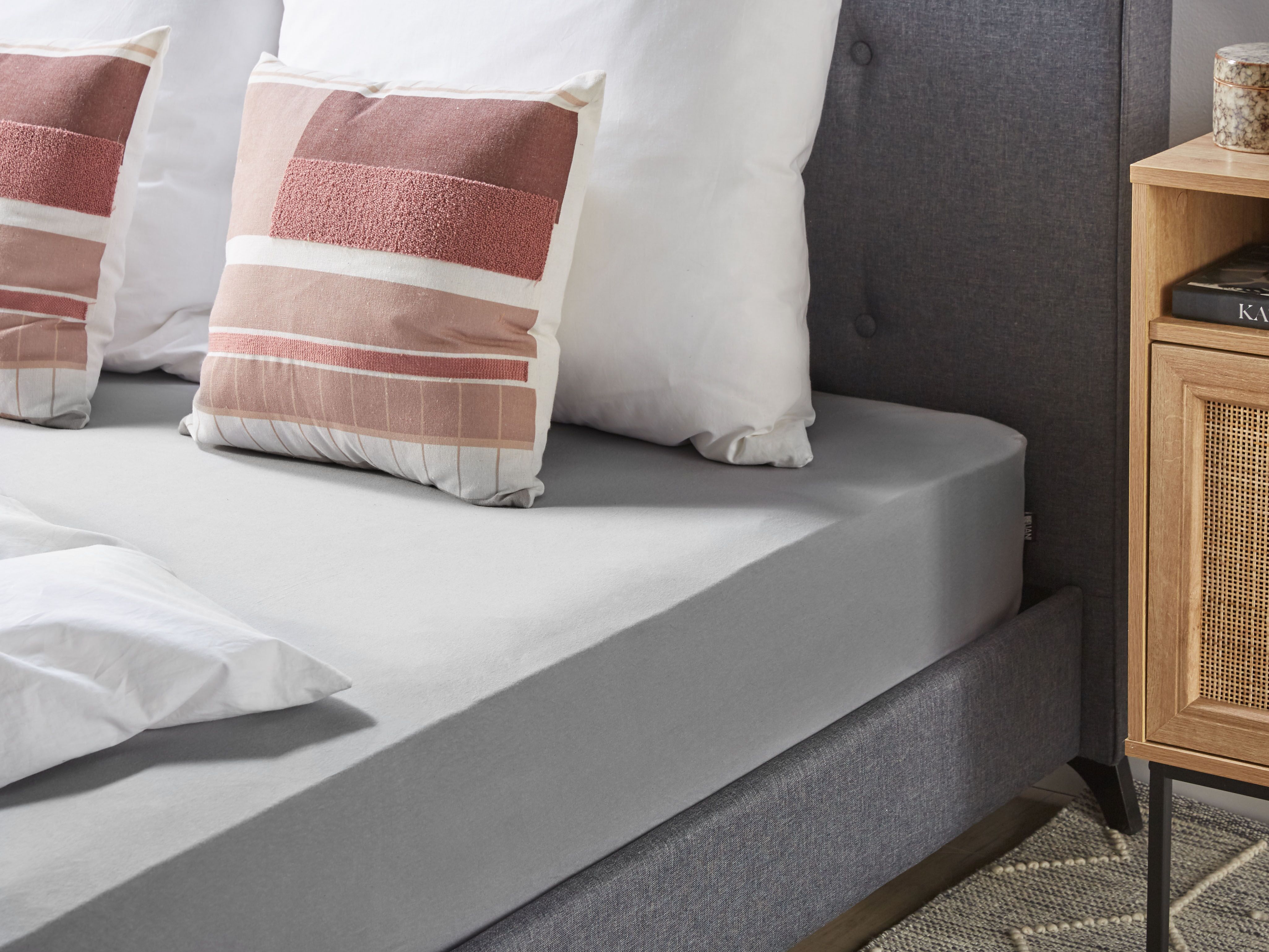 Fitted Sheet HOFUF Cotton 90 x 200 cm Light Grey