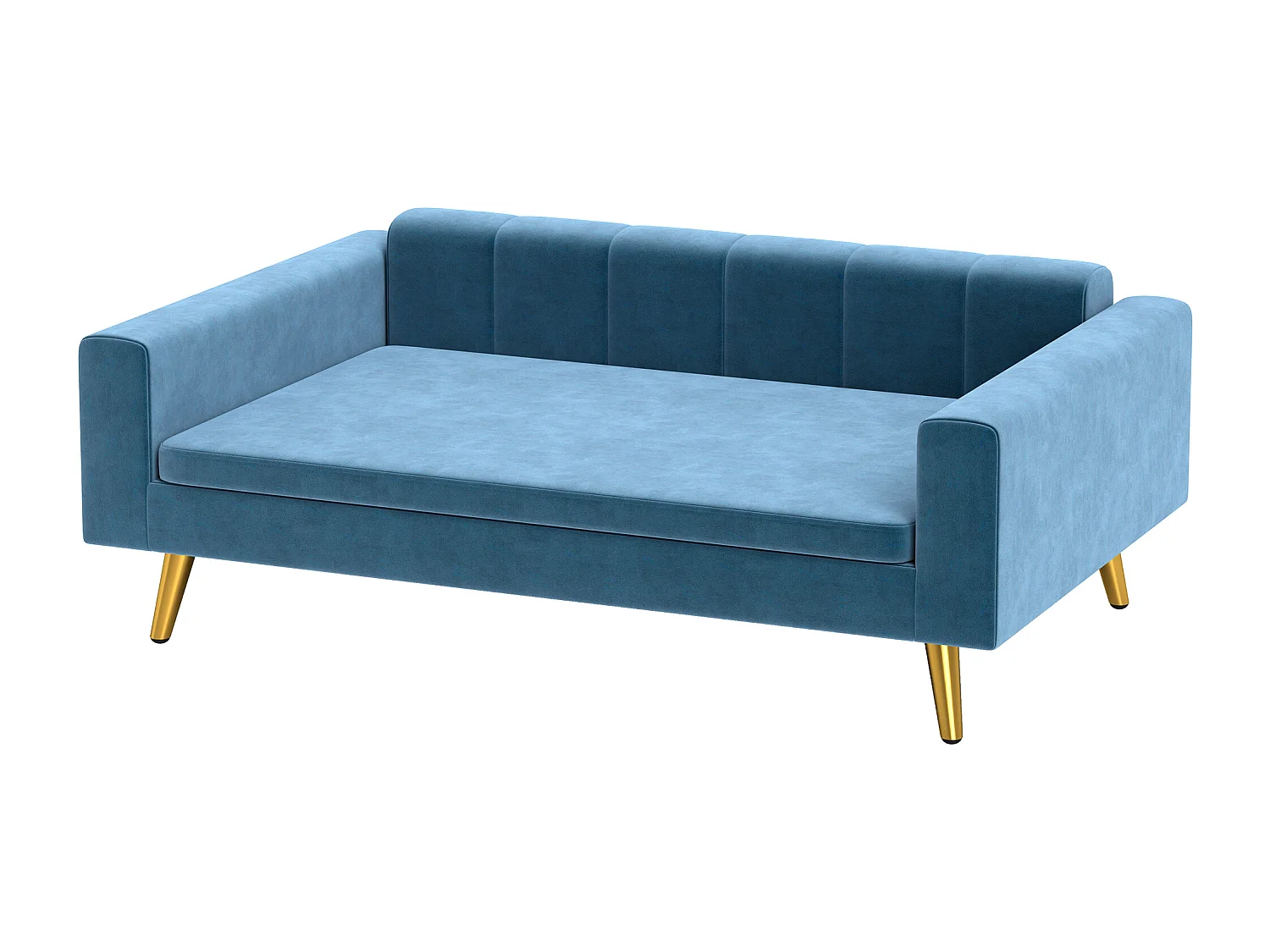 Canapé chien style art déco - dim. 94L x 59l x 31H cm - coussin amovible déhoussable - acier doré velours bleu