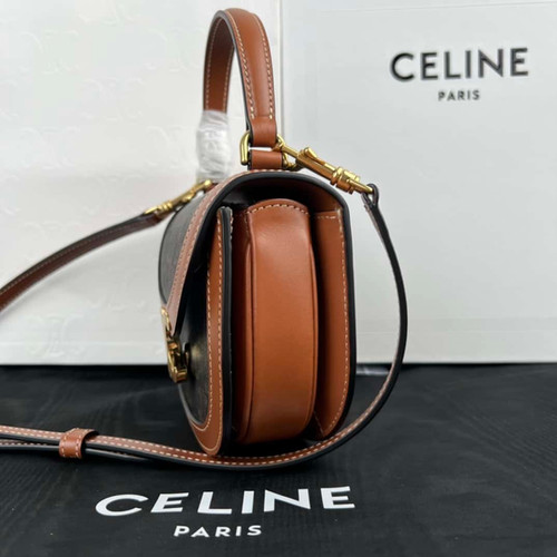 CELINE BESACE TRIOMPHE Mini Logo Printed Cowhide Handbag