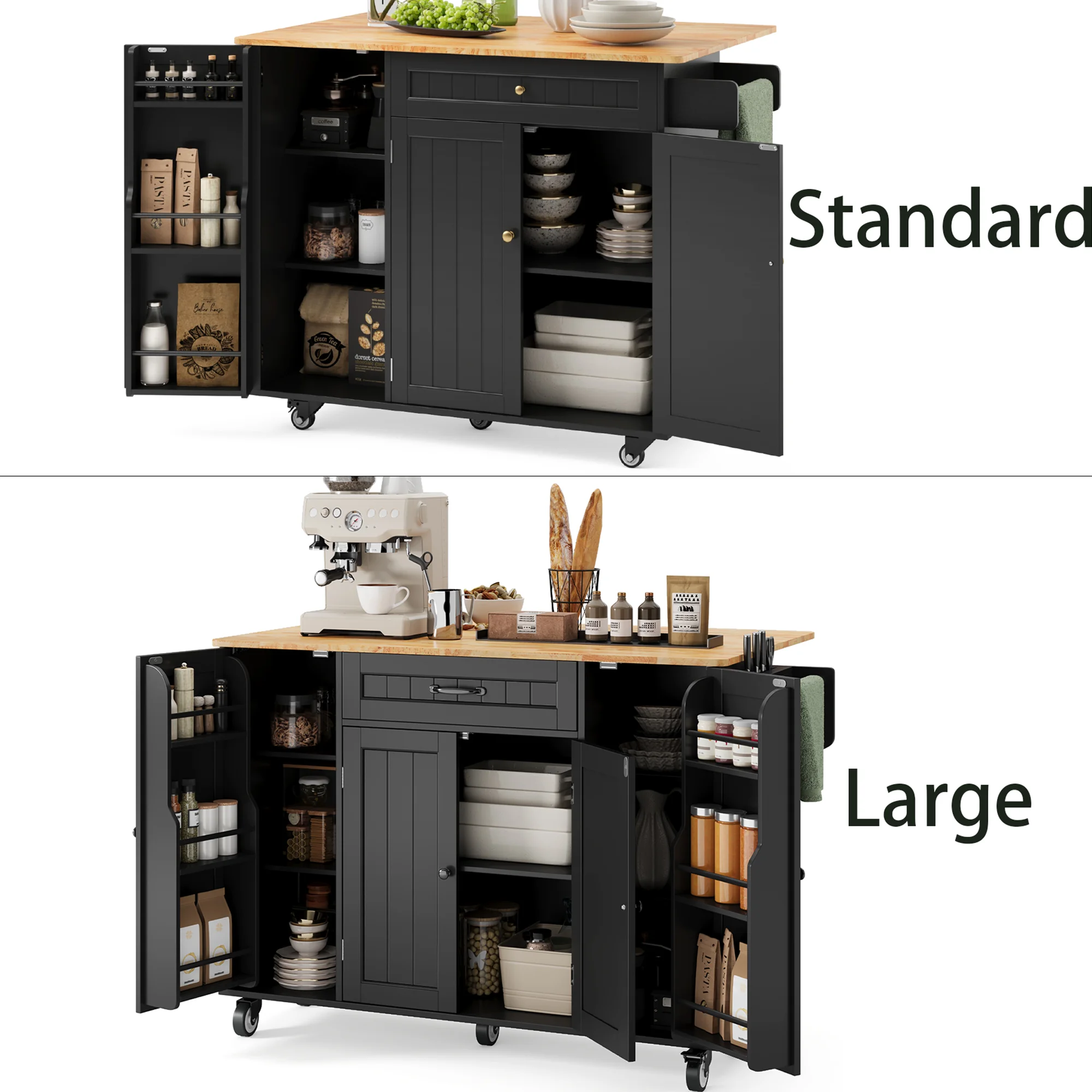 Noelse Kitchen Island with Storage, Island Table for Kitchen with Drop Leaf, Spice Rack, Towel Bar for Small Kitchens, White - Image 20