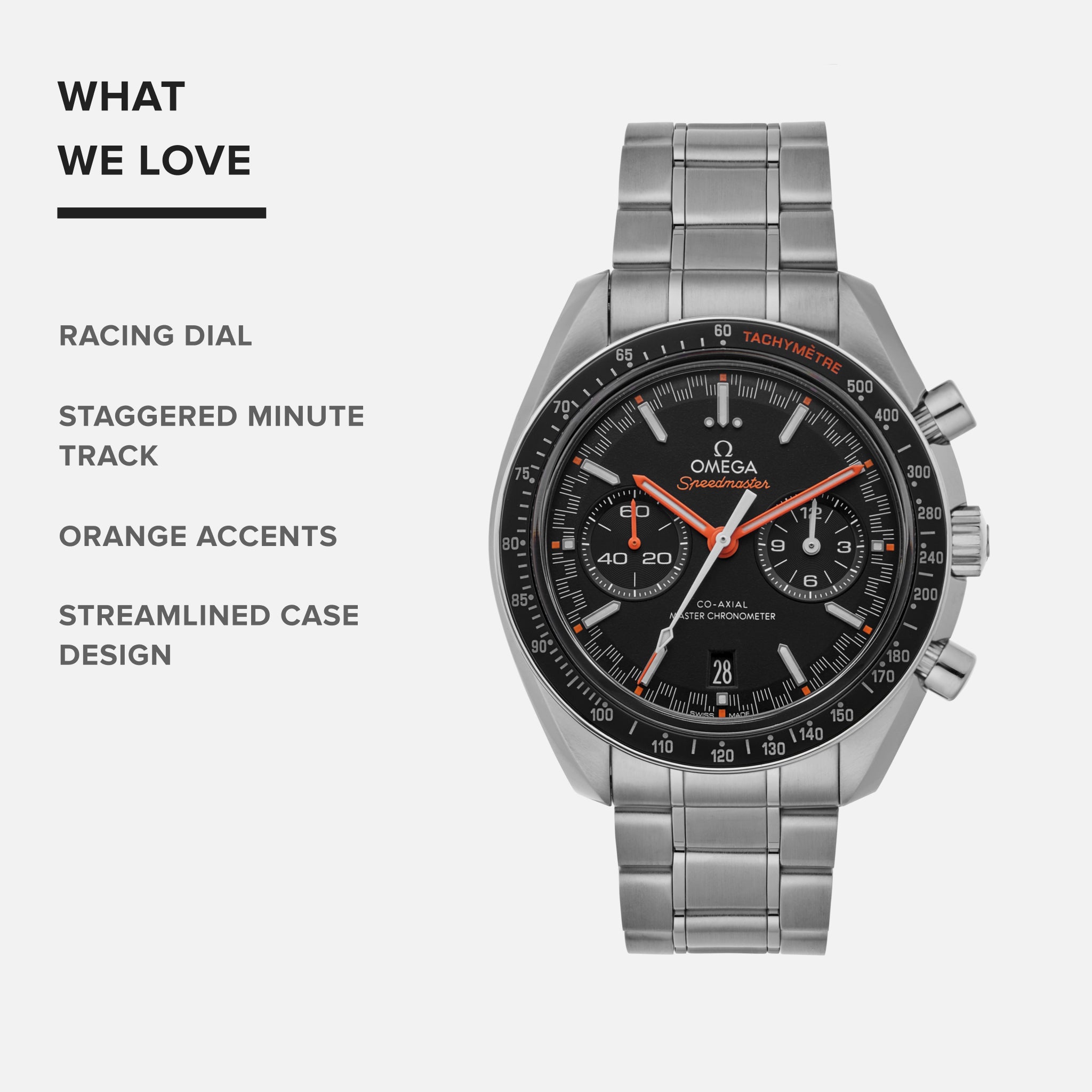 Speedmaster Racing Co-Axial Master Chronometer Chronograph 44.25mm Black Dial With Orange Accents On Bracelet(1:1 replica) - Top club
