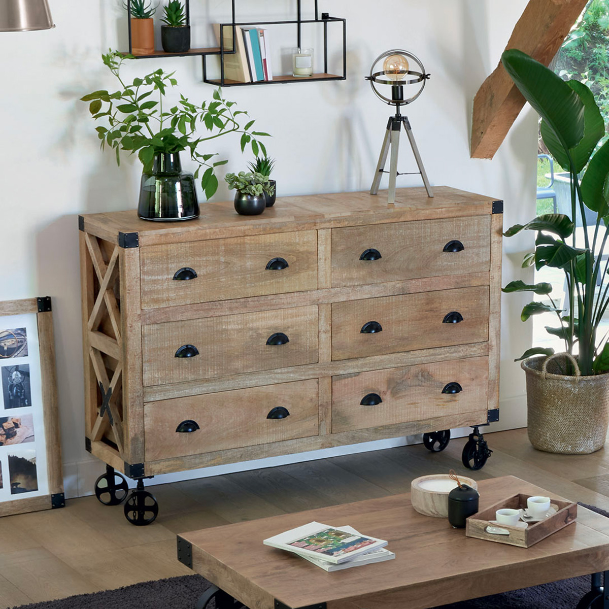 6-drawer Buffet "Silas" Mango wood, 150x40 cm