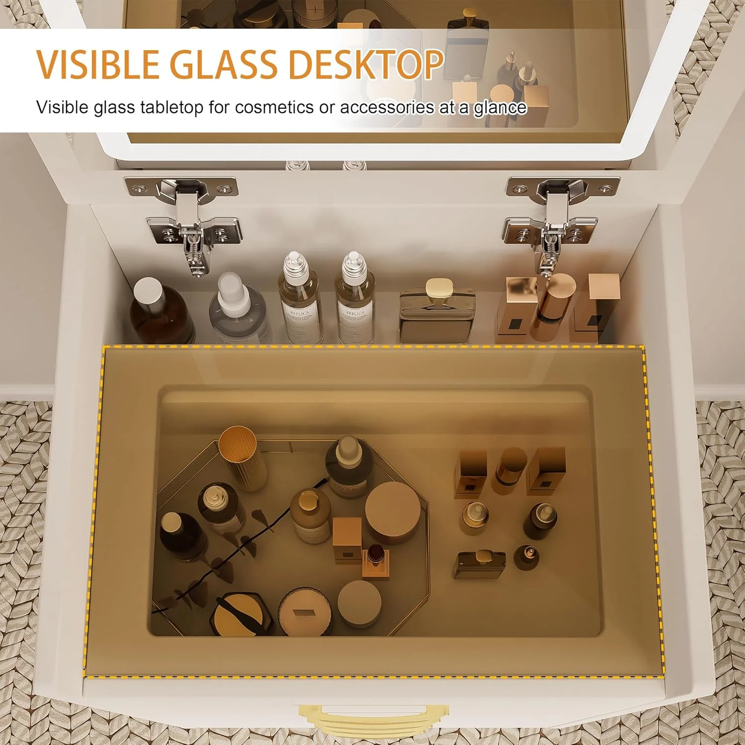 Montary Modern Mini Vanity w/Adjustable LED Mirror + Hidden Storage, Padded Stool & Dustproof Shelves (White) - Image 120