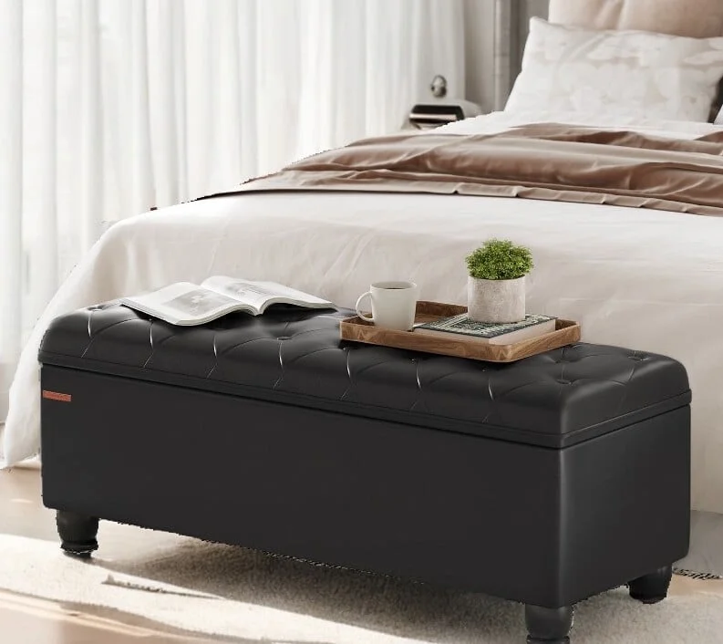 SONGMICS 46.5" Storage Ottoman Bench Storage Bench Bedroom Bench 330lb Load Capacity Solid Wood Legs Light Gray - Image 66