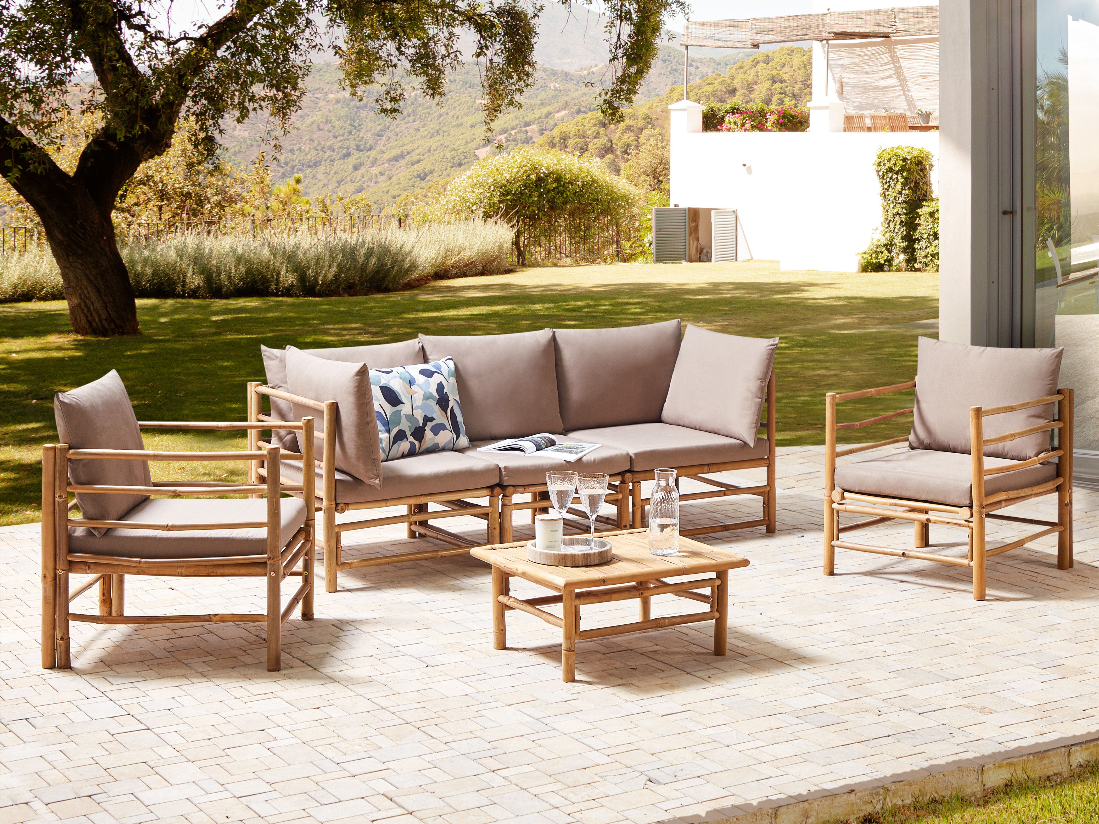 Garden Lounge Set with Table 5 Seater CERRETO Bamboo Taupe