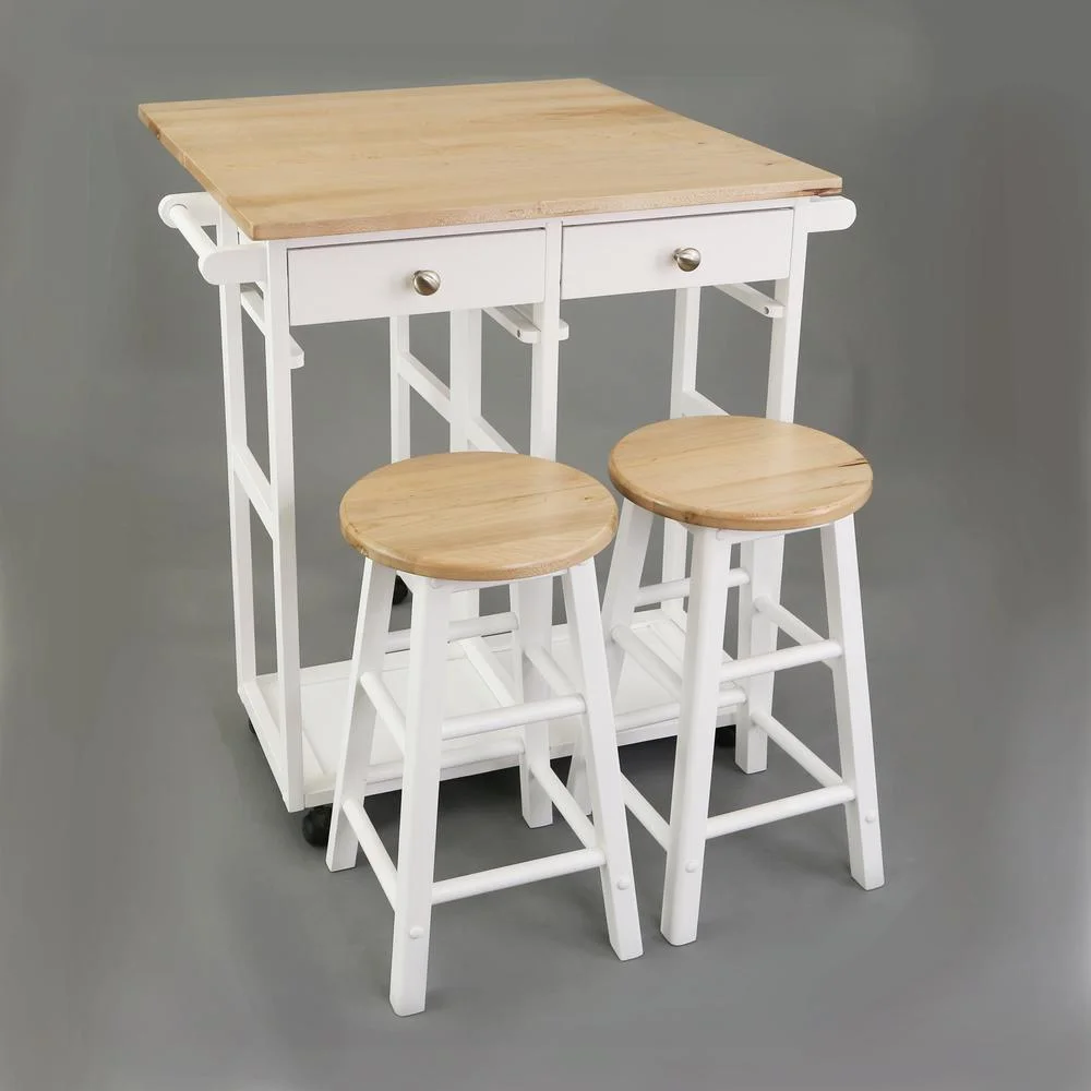American Trails Breakfast Cart with Drop-Leaf Table, American Maple Top, Square - White - Image 3