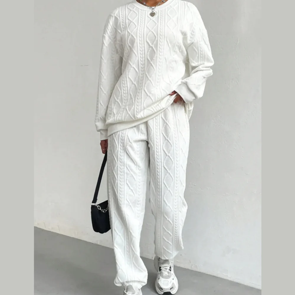 Textured Round Neck Top and Pants Co-Ord Set - ZKZOOK