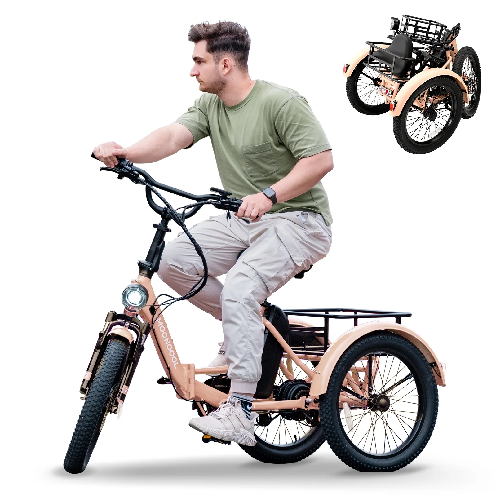 MOONCOOL TK1 Folding Electric Tricycle for Adults,48V 14.5Ah Removable battery, 500W(Peak 1000w)Motor, 20" Fat Tire Step-Thru 3Wheel Electric Bicycle w/Front&Rear Baskets, Certified to UL 2849 by SGS - Image 22