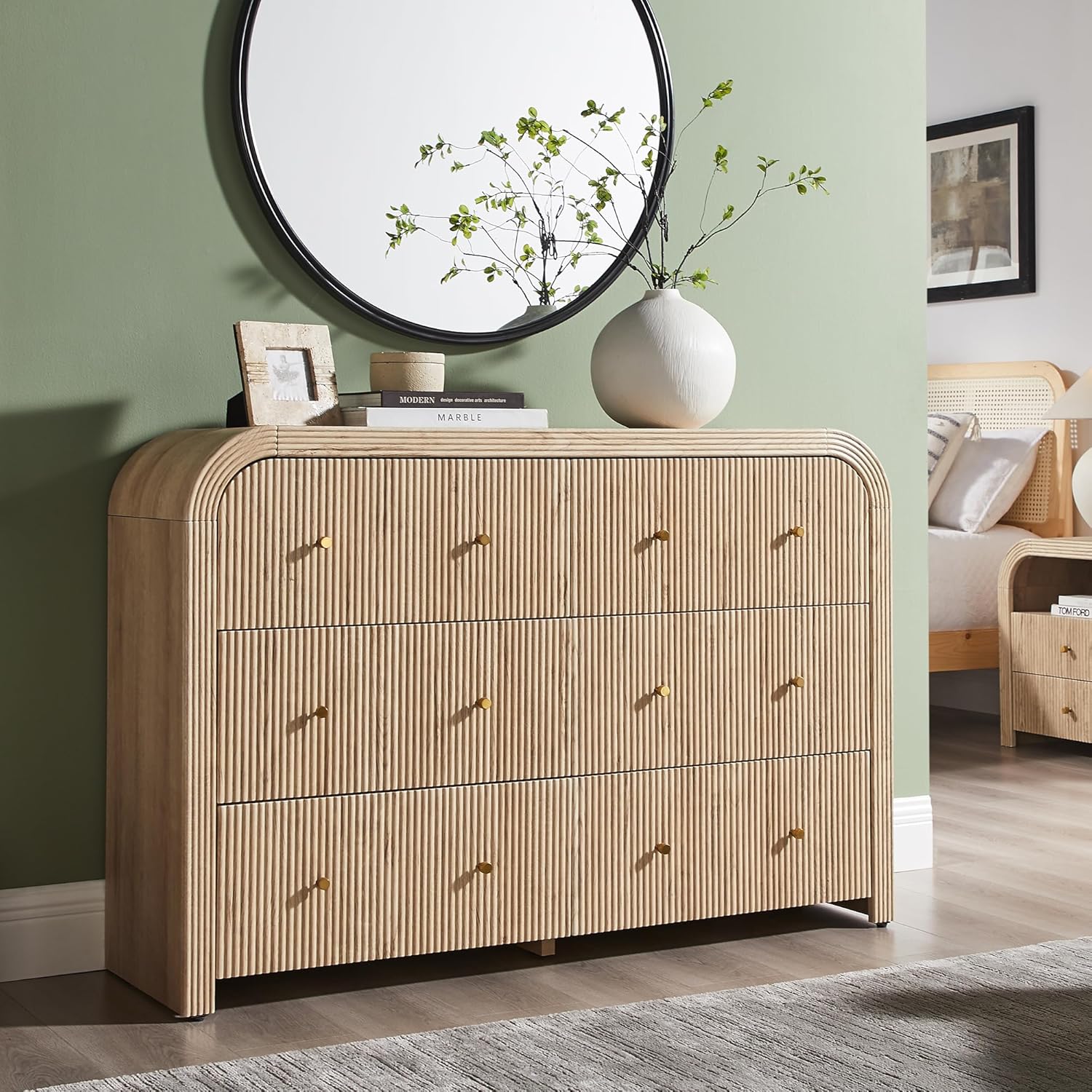 T4TREAM Fluted 6 Drawers Dresser for Bedroom, 54