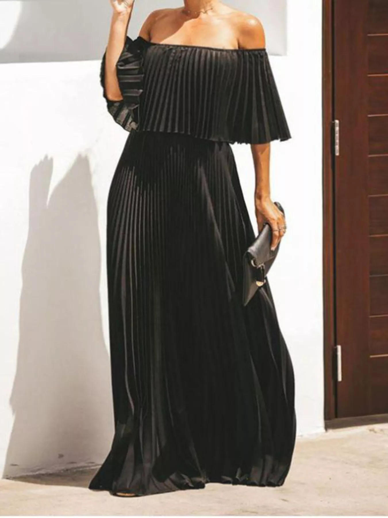 Full Size Off-Shoulder Pleated Maxi Dress Plus Size - ZKZOOK