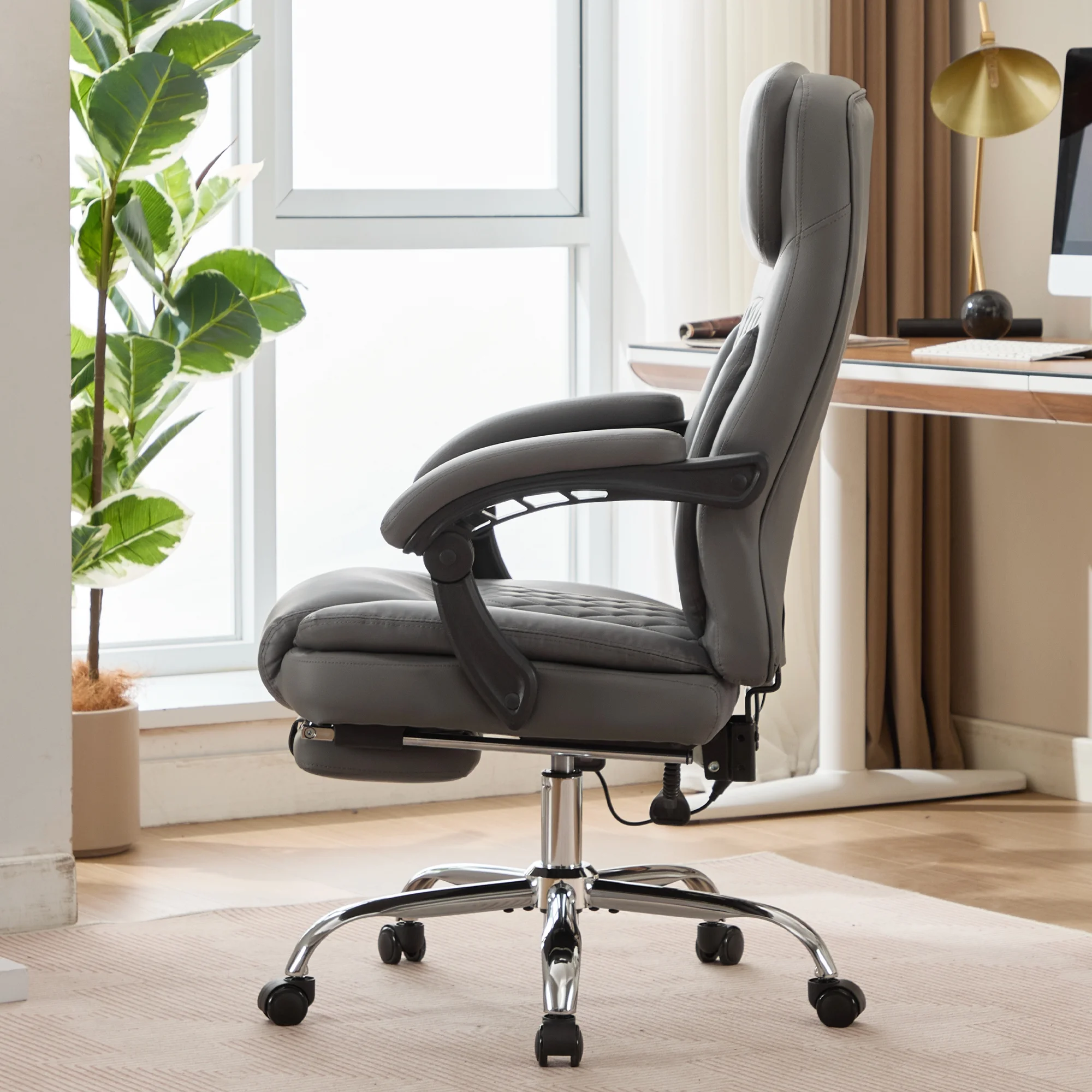 JONPONY Big and Tall Office Chair 500LBS Executive Office Chair Massage and Footrest Ergonomic Computer Desk Chair Reclining High Back Leather Office Chair Lumbar Back Support Swivel Rolling,Black - Image 57