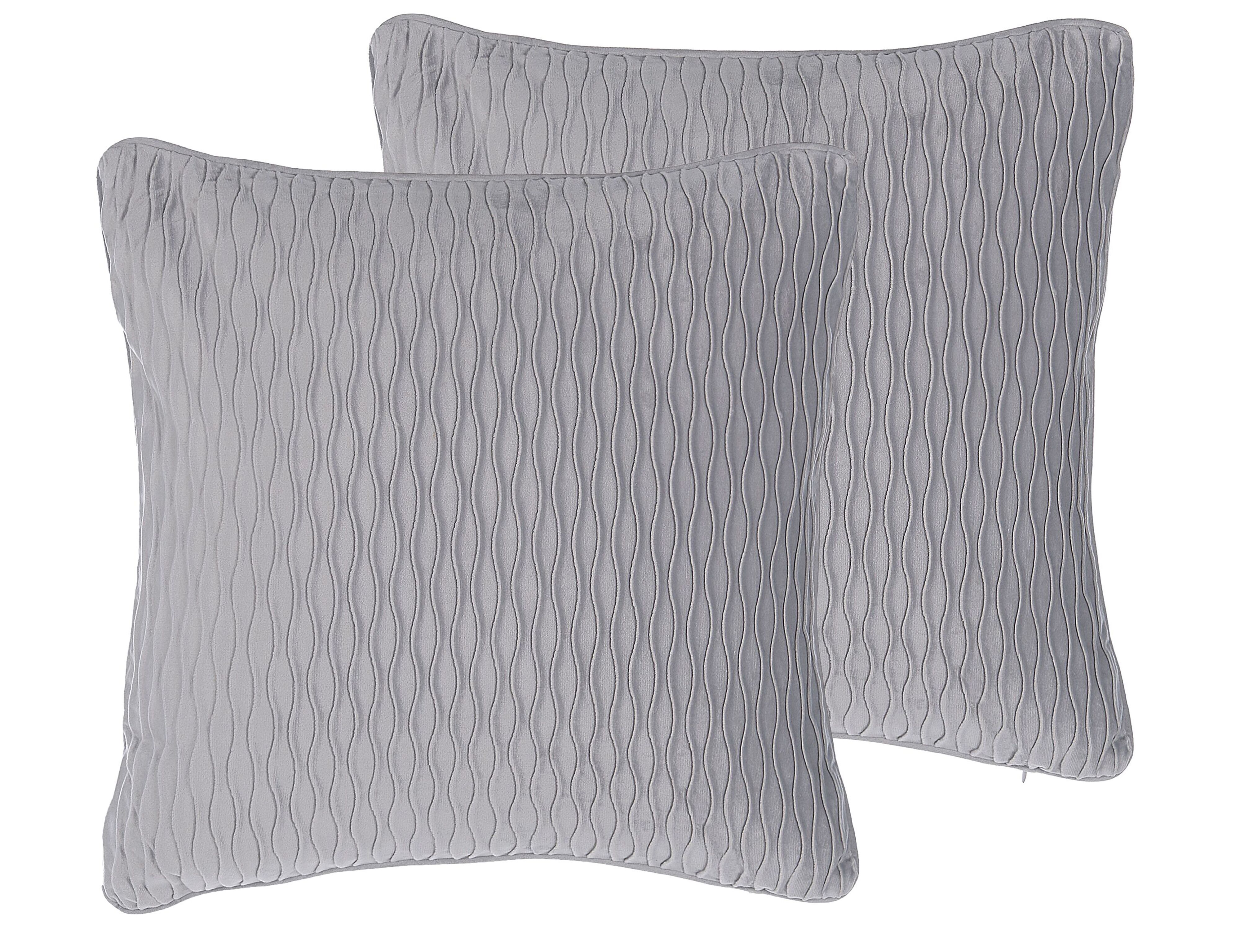 Set of 2 Decorative Cushions MOTARI Velvet 45 x 45 cm Grey Geometric Pattern