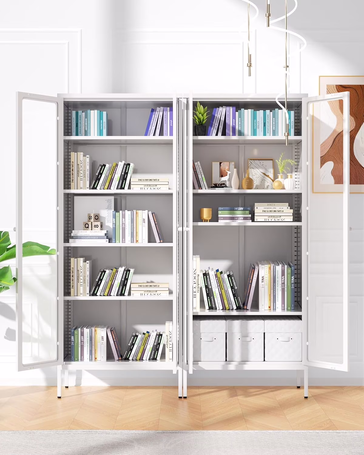 SUNCROWN Metal Storage Cabinet, Curio Display Cabinet with 2 Glass Display Door and 4 Shelves, Side Storage Organize, Modern Bookshelf Cabinet for livingroom, Bedroom, Kitchen, Black - Image 7