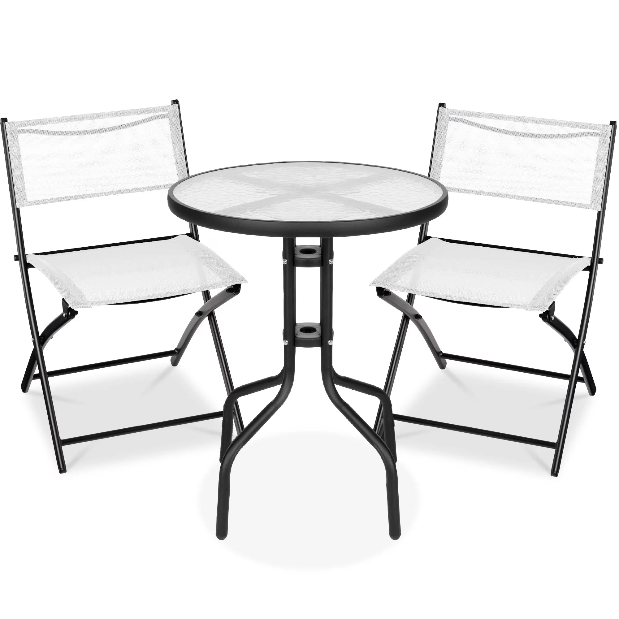 Best Choice Products 3-Piece Patio Bistro Dining Set With Glass Tabletop And Folding Chairs - Gray - Image 14 Best Choice Products 3-Piece Patio Bistro Dining Set With Glass Tabletop And Folding Chairs - Gray - Image 14