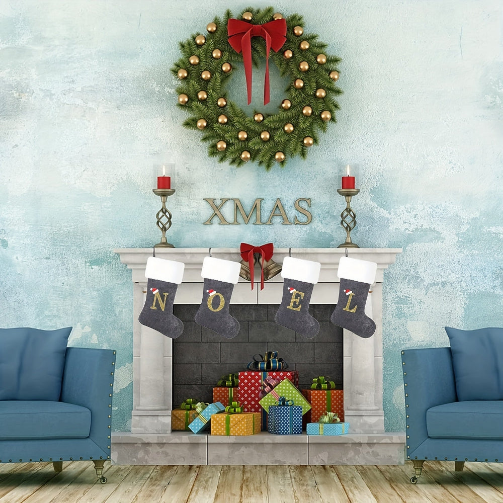 Gepersonaliseerde Fluwelen Kerstsok met Monogram – Modern Grijs Ontwerp