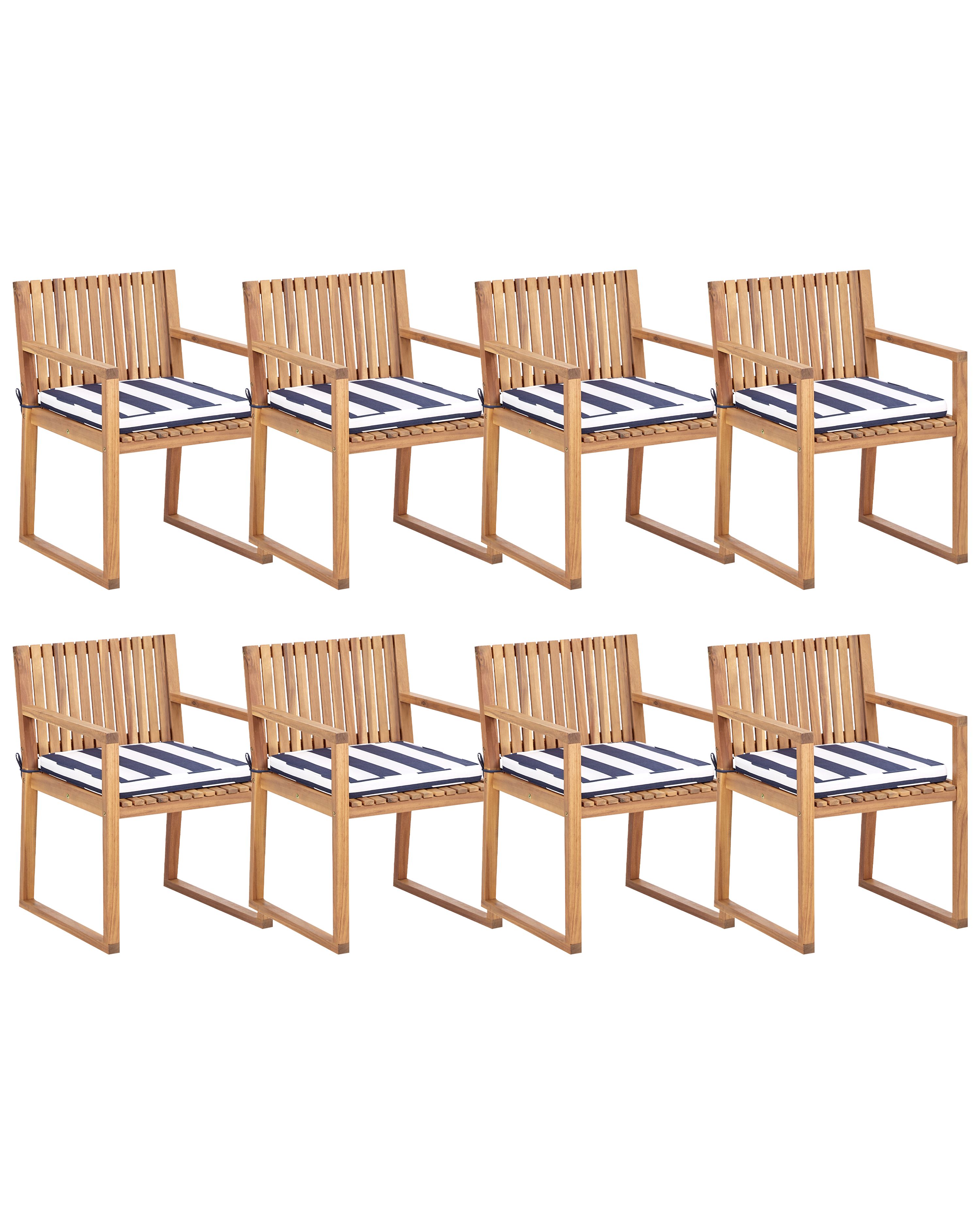 Set of 8 Garden Chairs with Cushions SASSARI II Certified Acacia Wood Navy Blue