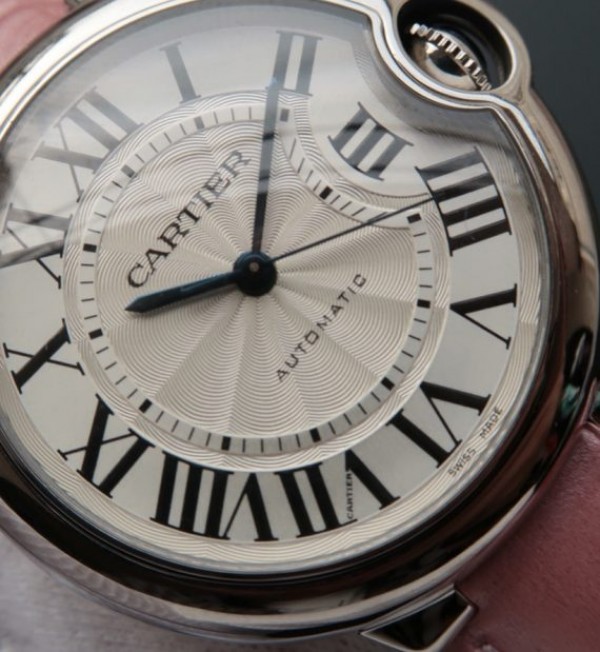Replica Cartier Ballon Bleu 36mm White Textured Dial Pink Leather Strap - Elite Watch Atelier