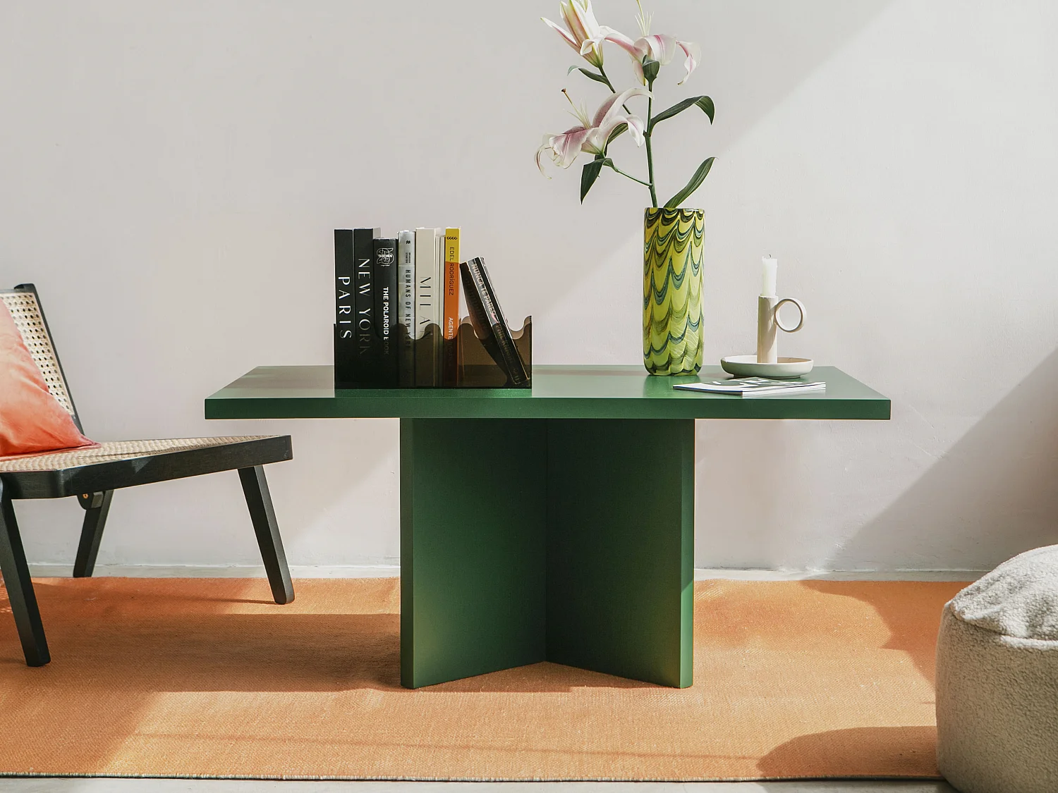Table basse panneau stratifié de 3cm, cèdre vert 100x60cm