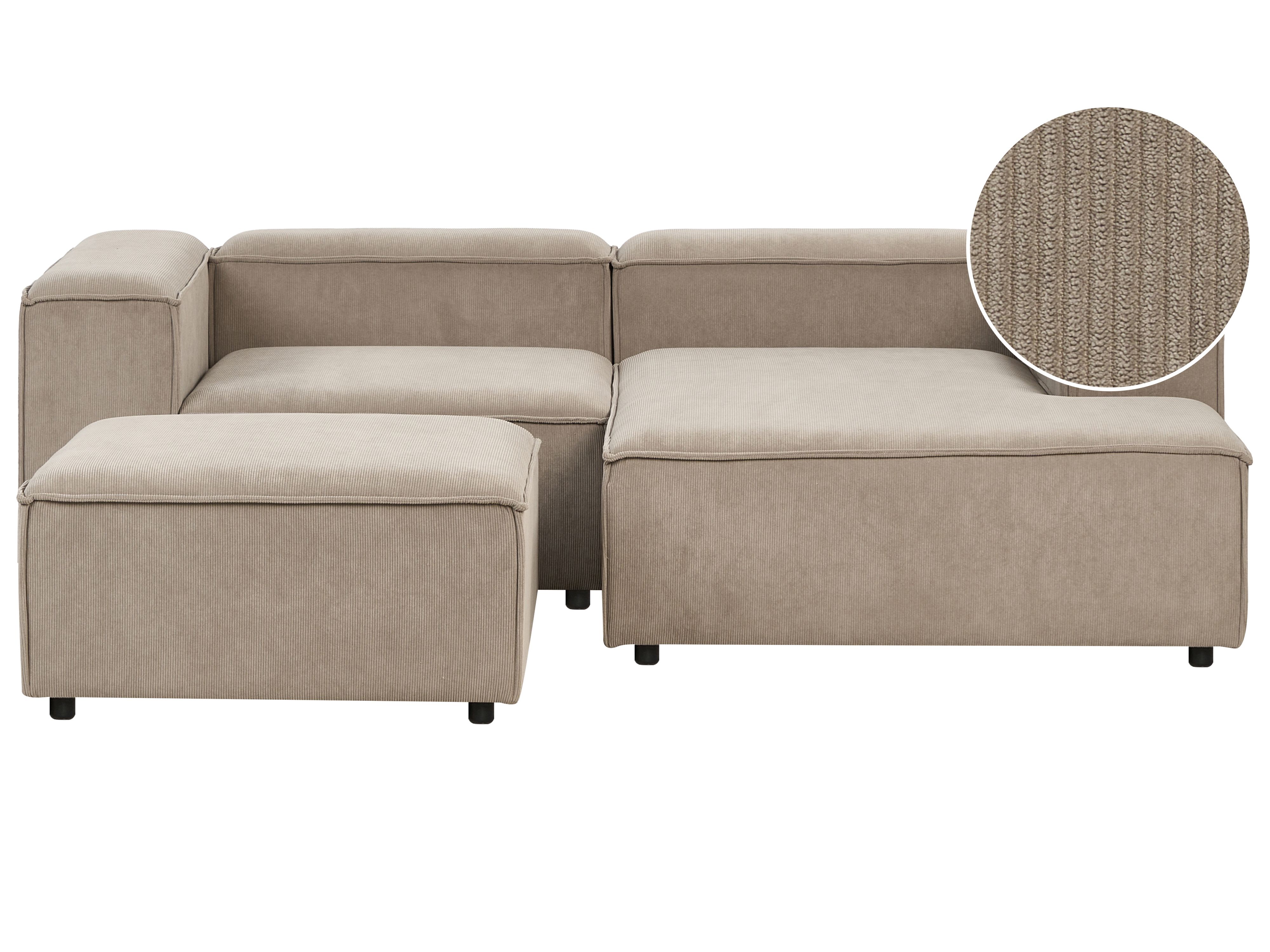 Modular Corner Sofa 3 Seater ARDAL Corduroy Light Brown with Ottoman Left Hand