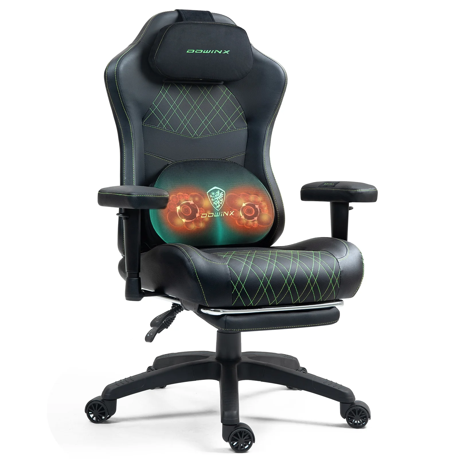 Dowinx Heated Massage Gaming Chair - Ergonomic Recliner with Pocket Spring Cushion, Adjustable Armrests & Footrest, Black-White - Image 21