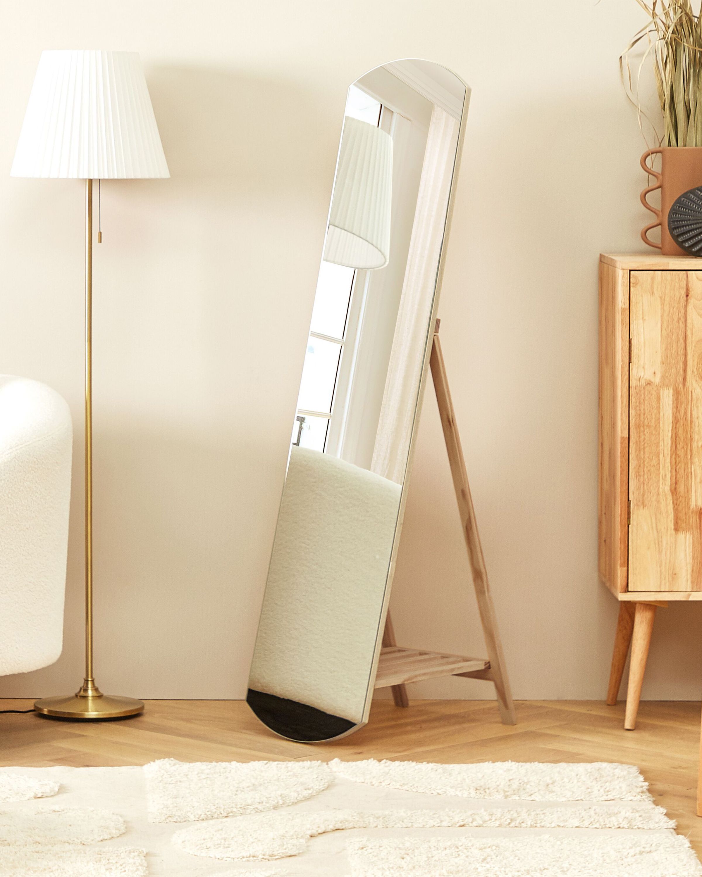 Standing Mirror with Shelf CHERBOURG 150 cm Pine Wood Light Brown