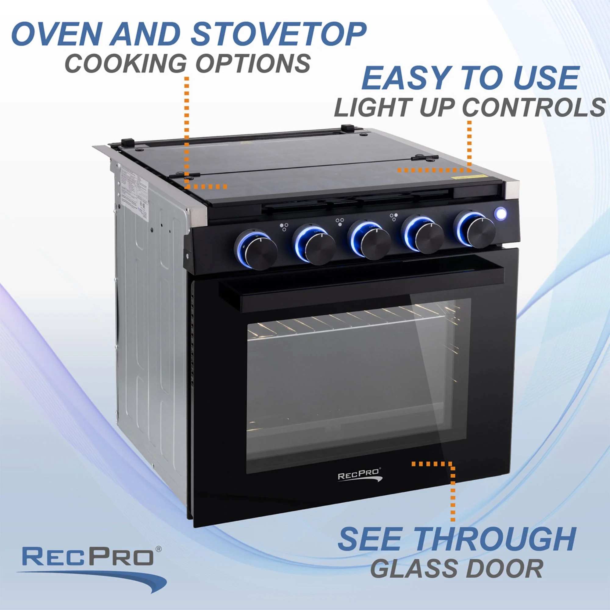 RecPro 21 Inch 3 Burner Propane RV Stove Gas Range without Hood, Black - Image 3