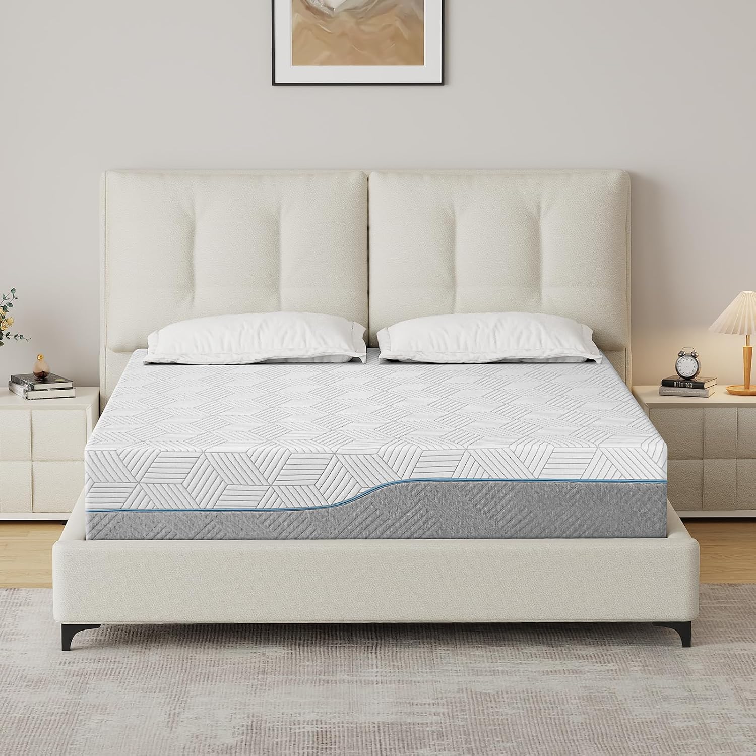 Extra Firm Mattress Queen 12 Inch, Green Tea/Gel Memory Foam Mattress with Fiberglass-Free Cover,Two Side White Medium Firm/Extra Firm High-Density-Mattress for Back Pain,CertiPUR-US,in USA, 80