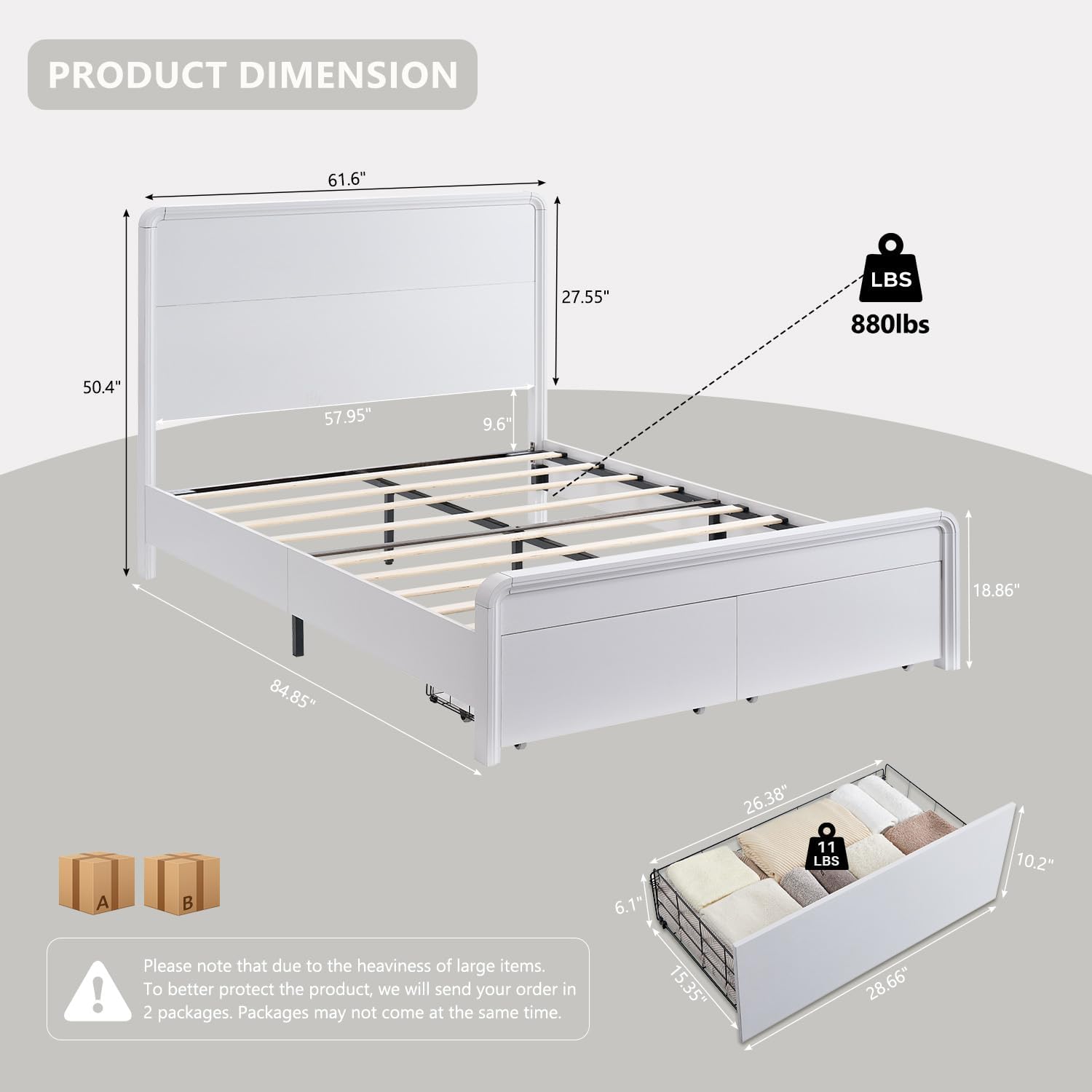 Modern Queen Size Bed Frame with 50