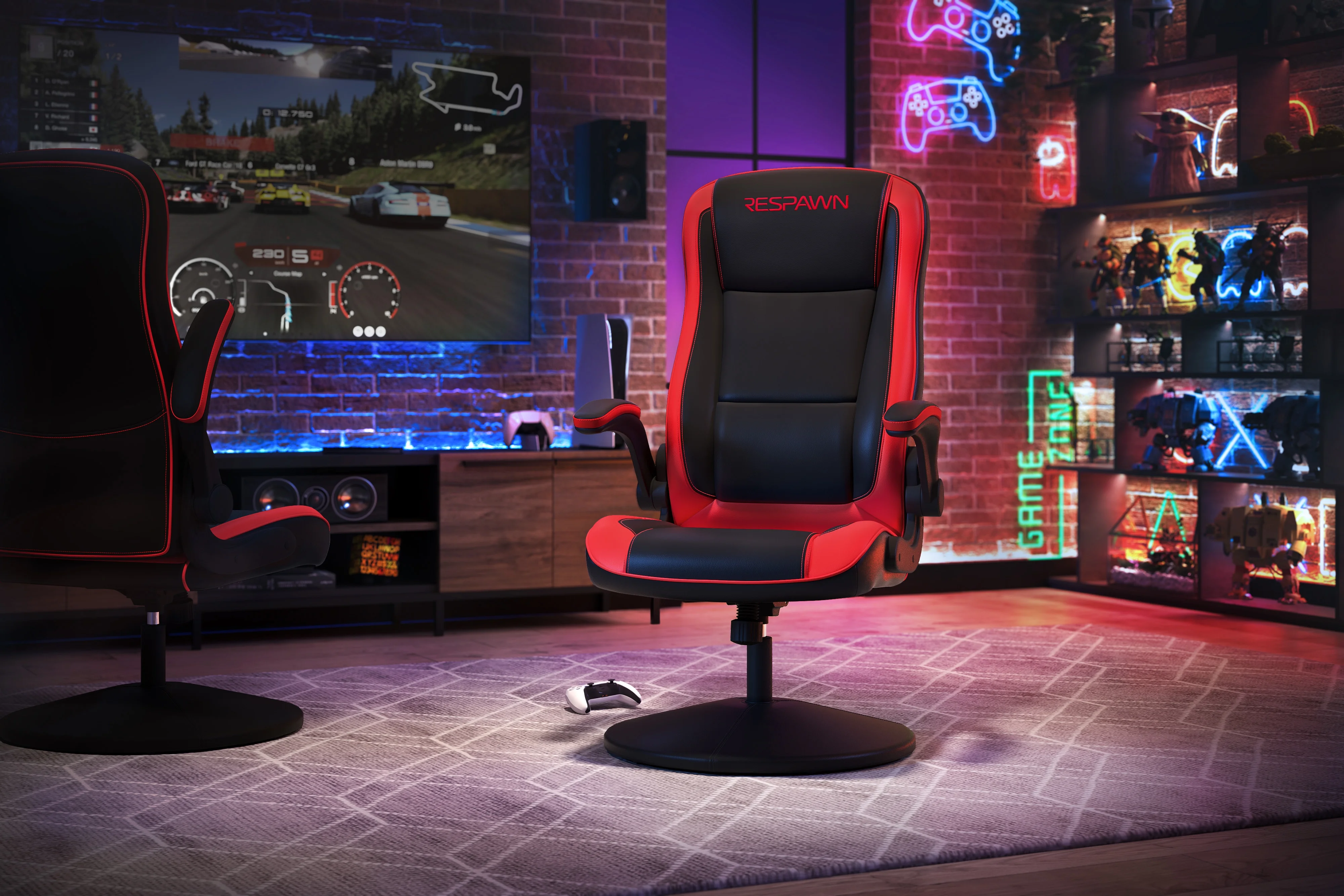 RESPAWN 800 Swivel Rocker Gaming Chair - Ergonomic Floor Gaming Seat with Lumbar Support, Flip Up Armrest, High Back, Pedestal Base, Comfortable No Wheels Console Video Game Rocker Chair - Red - Image 10