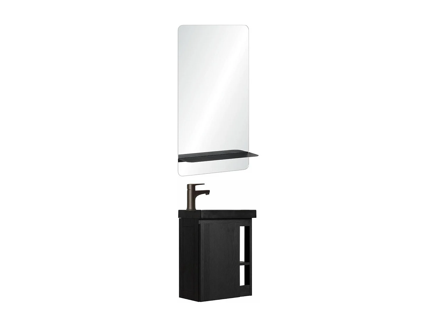 Ensemble lave-mains HAMPTON avec robinet noir et miroir tablette