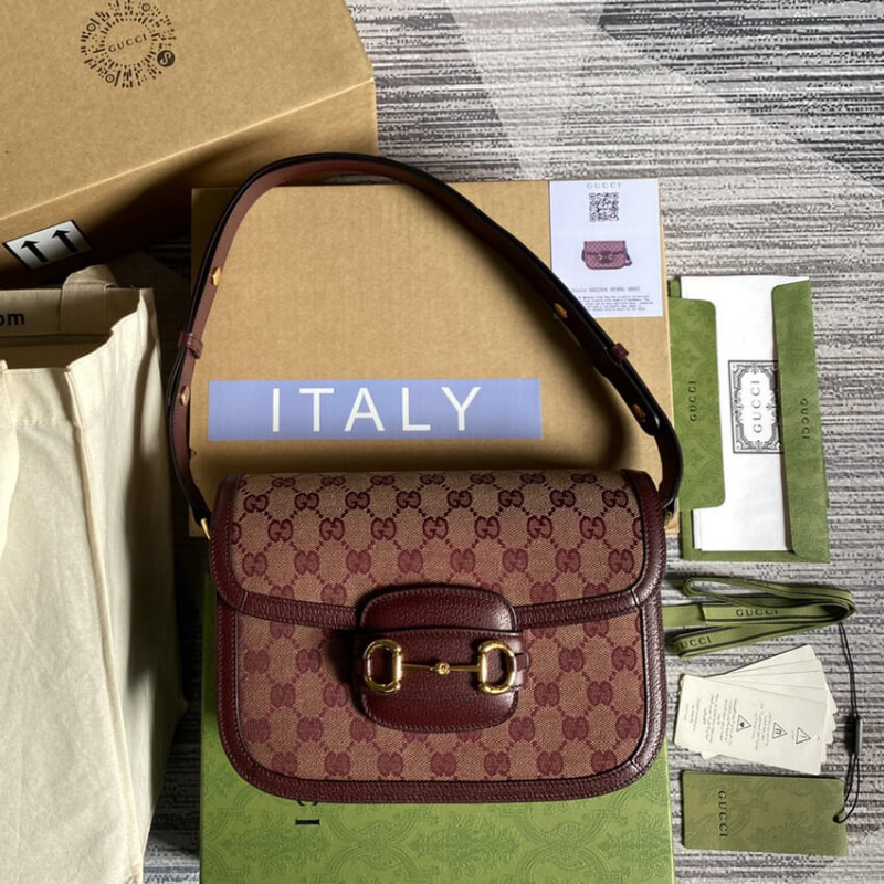 Replica Gucci Horsebit 1955 Small Bag 602204 In Burgundy Gg Canvas1:1High-quality replica