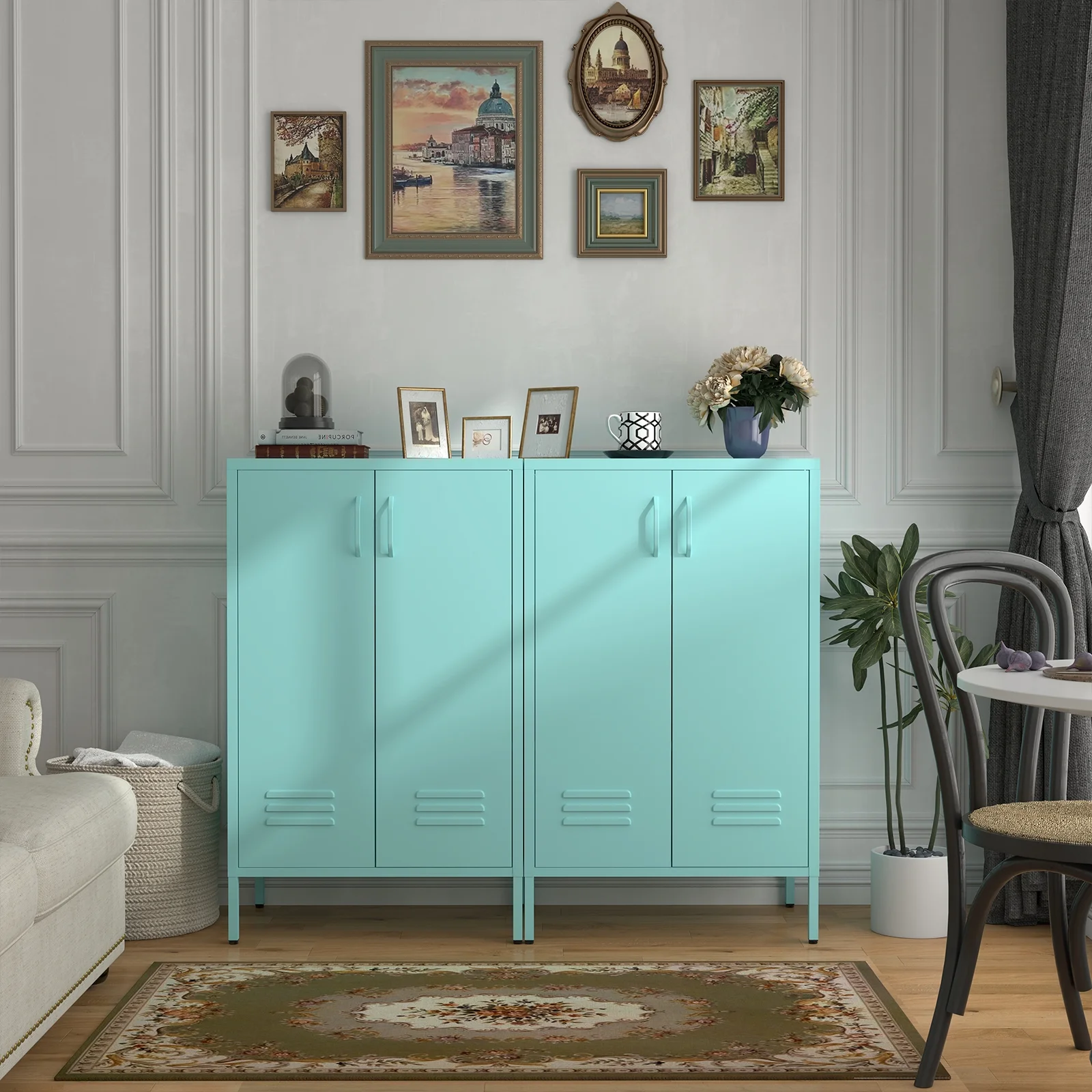 Marcree Green Metal Cabinet,2 Door Accent Cabinet,Metal Locker Cabinet with Legs,Sideboard Cabinet with Adjustable Shelves,Locker Storage Cabinet for Living Room,Entryway - Image 28