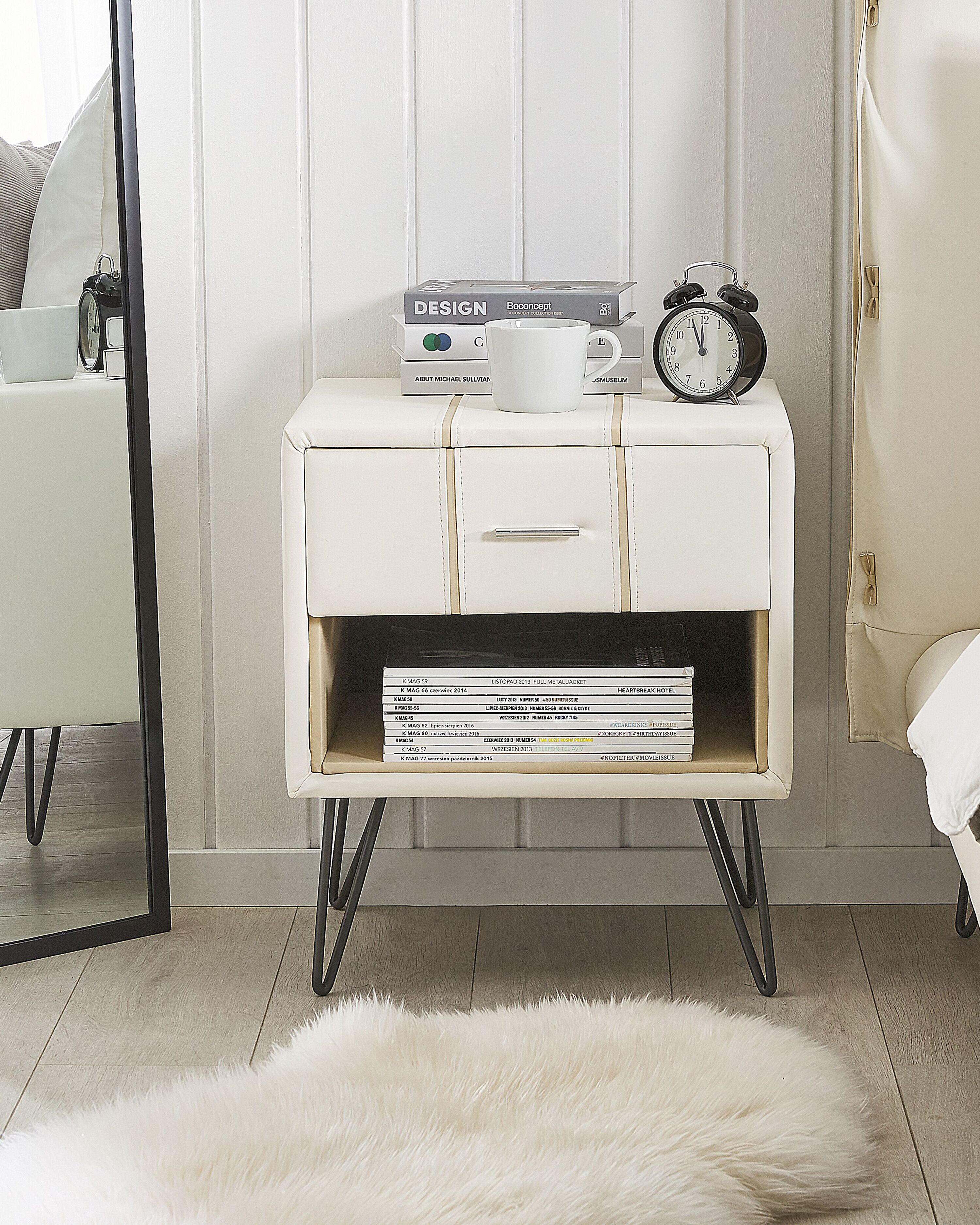 1 Drawer Bedside Table BETIN Faux Leather White